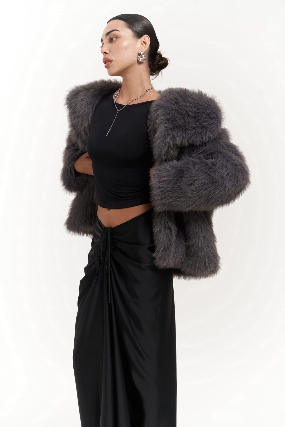 Francesko Anthracite Plush Coat