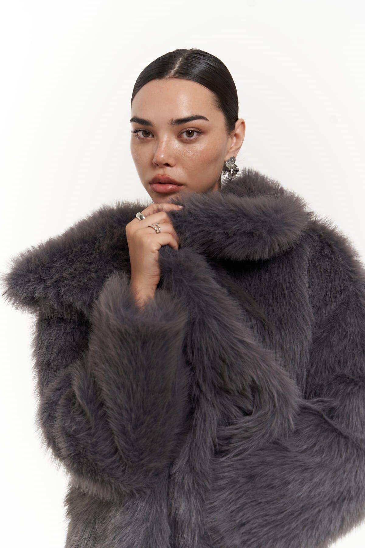 Francesko Anthracite Plush Coat