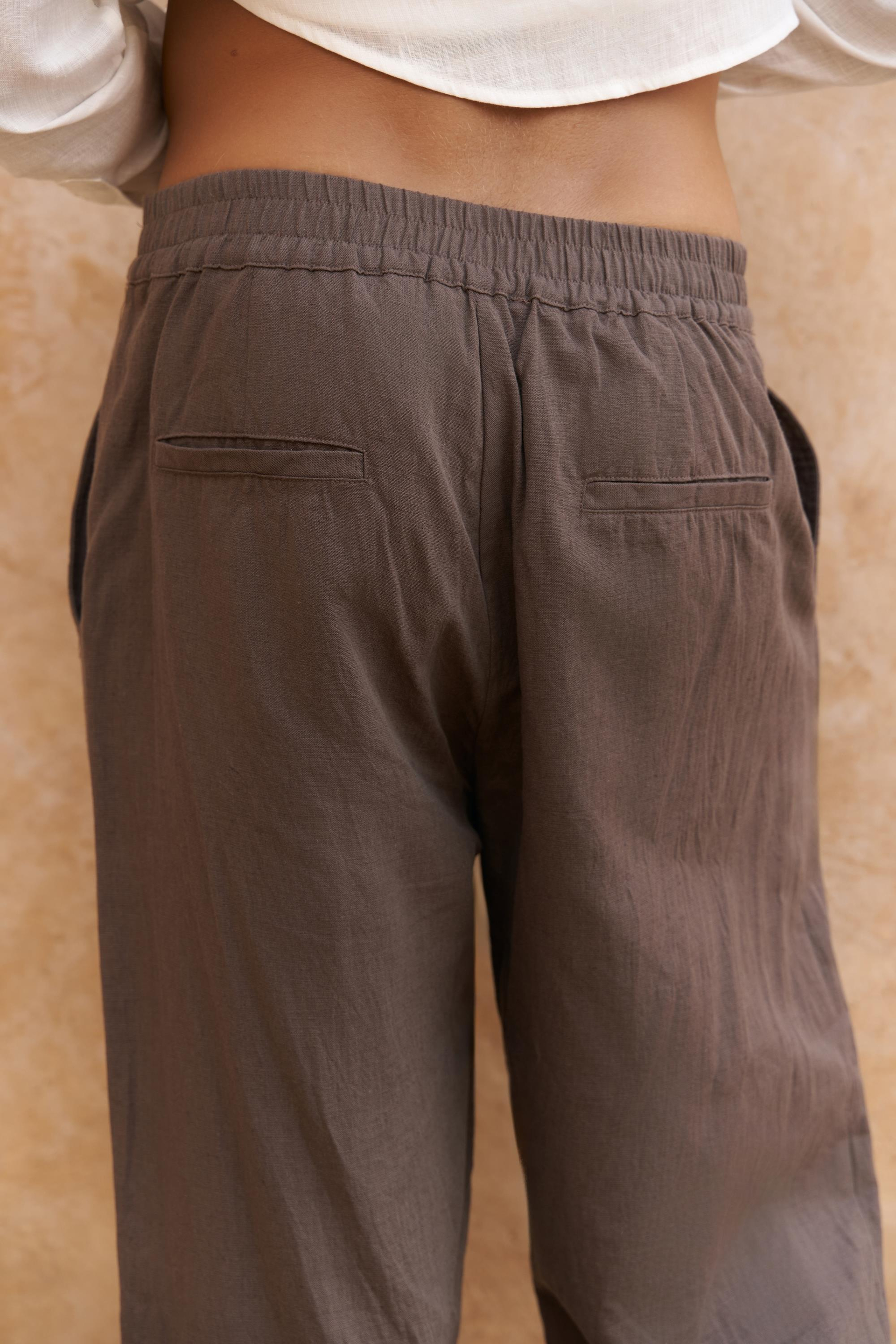 Fyfaha Bol Paça Erkek Kahve Keten Pantolon