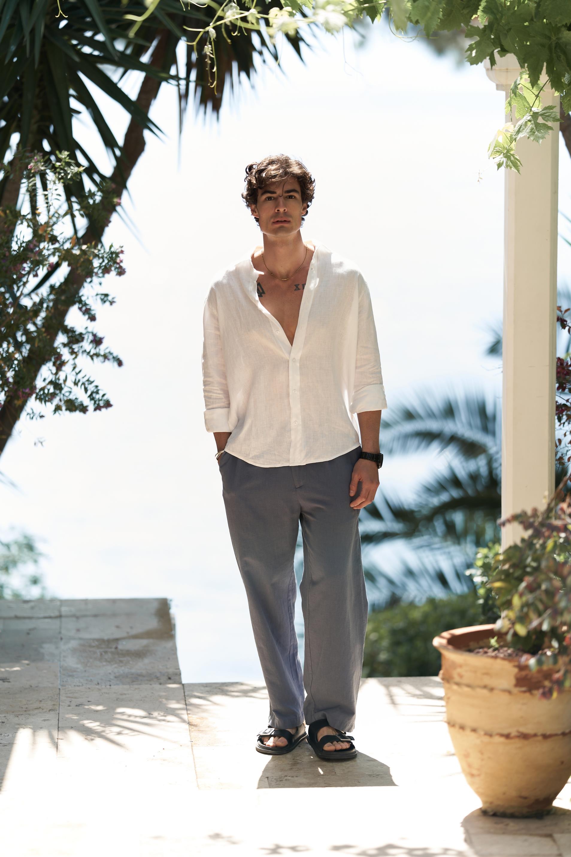 Fyfaha Bol Paça İndigo Erkek Keten Pantolon