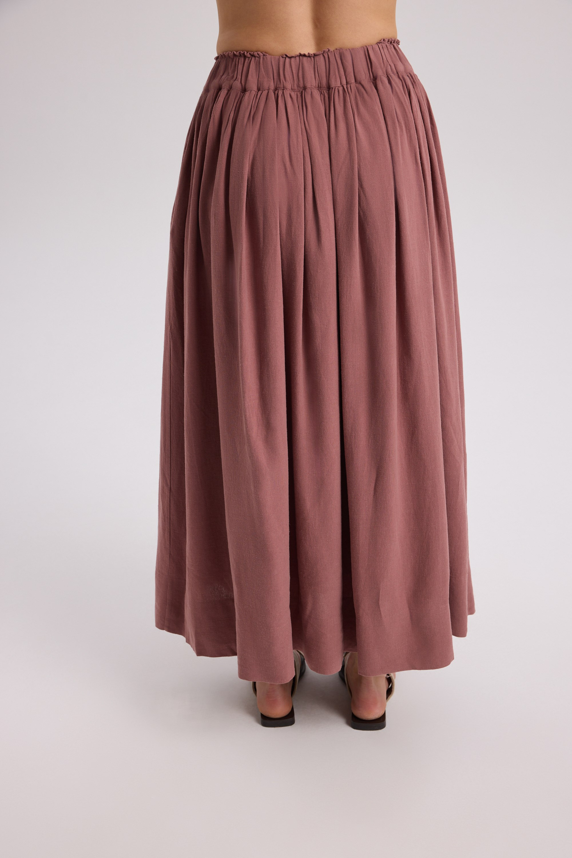 Gabbiano Lace-Up Pleated Light Burgundy Linen Skirt