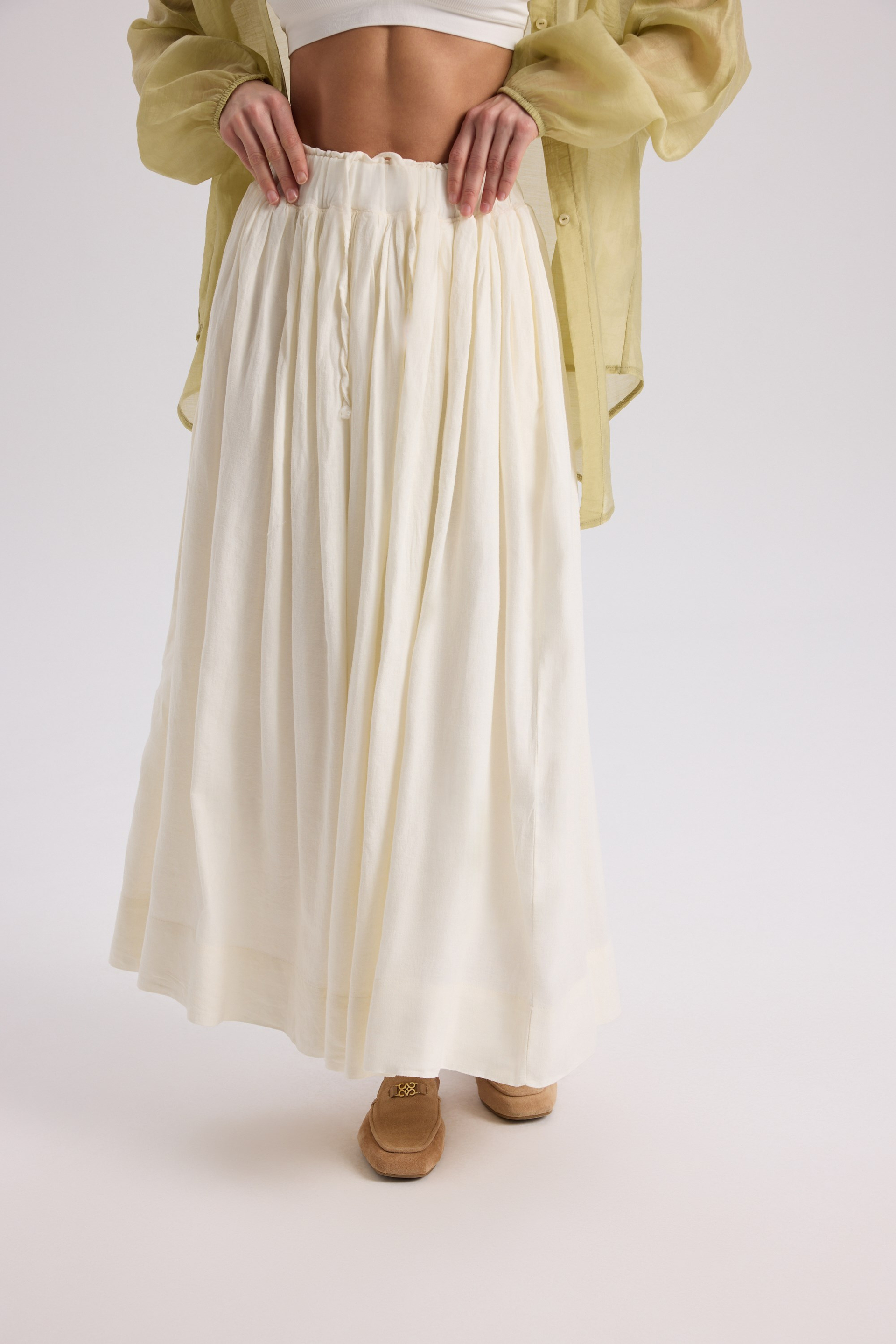 Gabbiano Lace-Up Pleated Ecru Linen Skirt