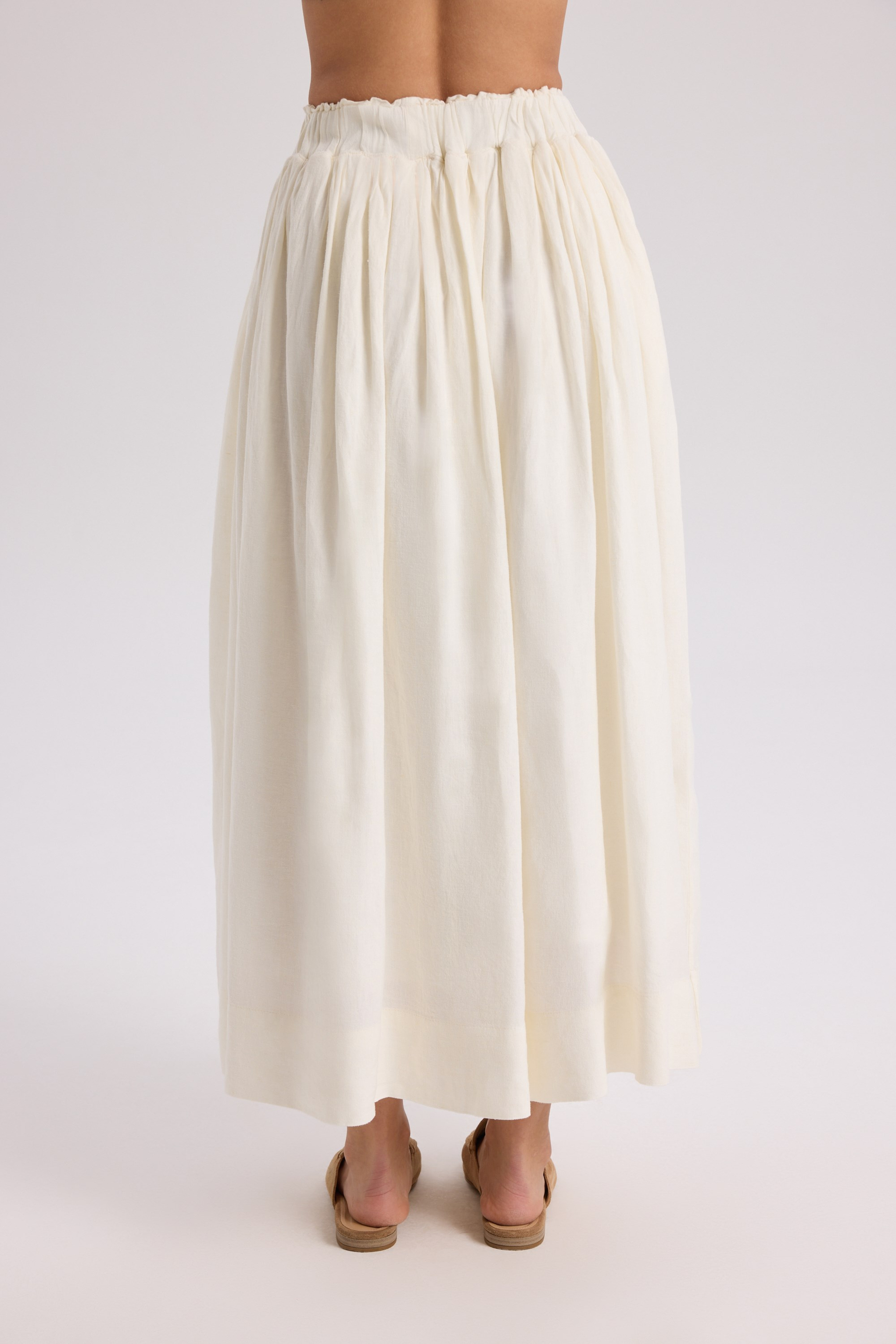 Gabbiano Lace-Up Pleated Ecru Linen Skirt