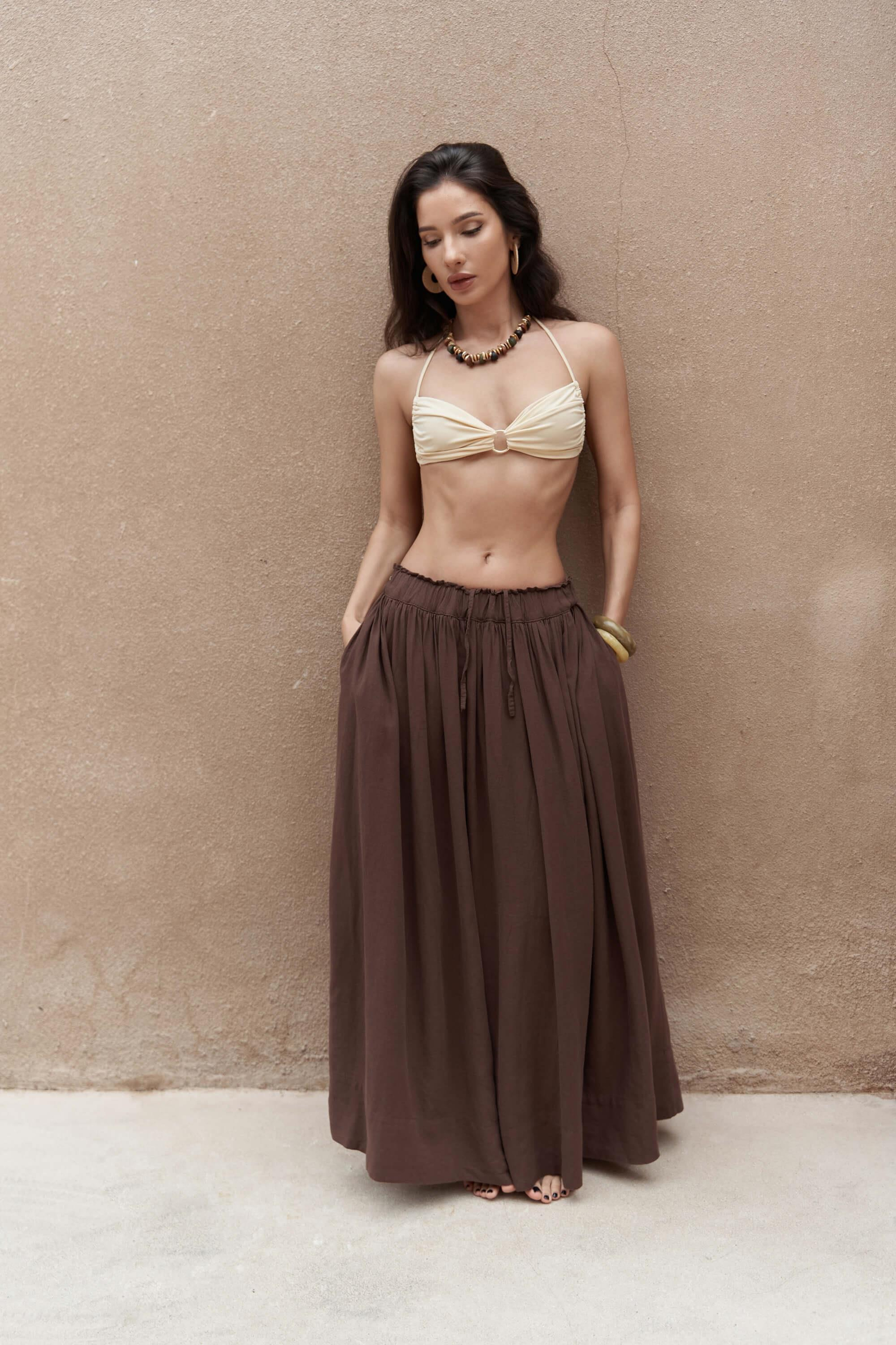 Gabbiano Bağcıklı Pileli Kahve Etek