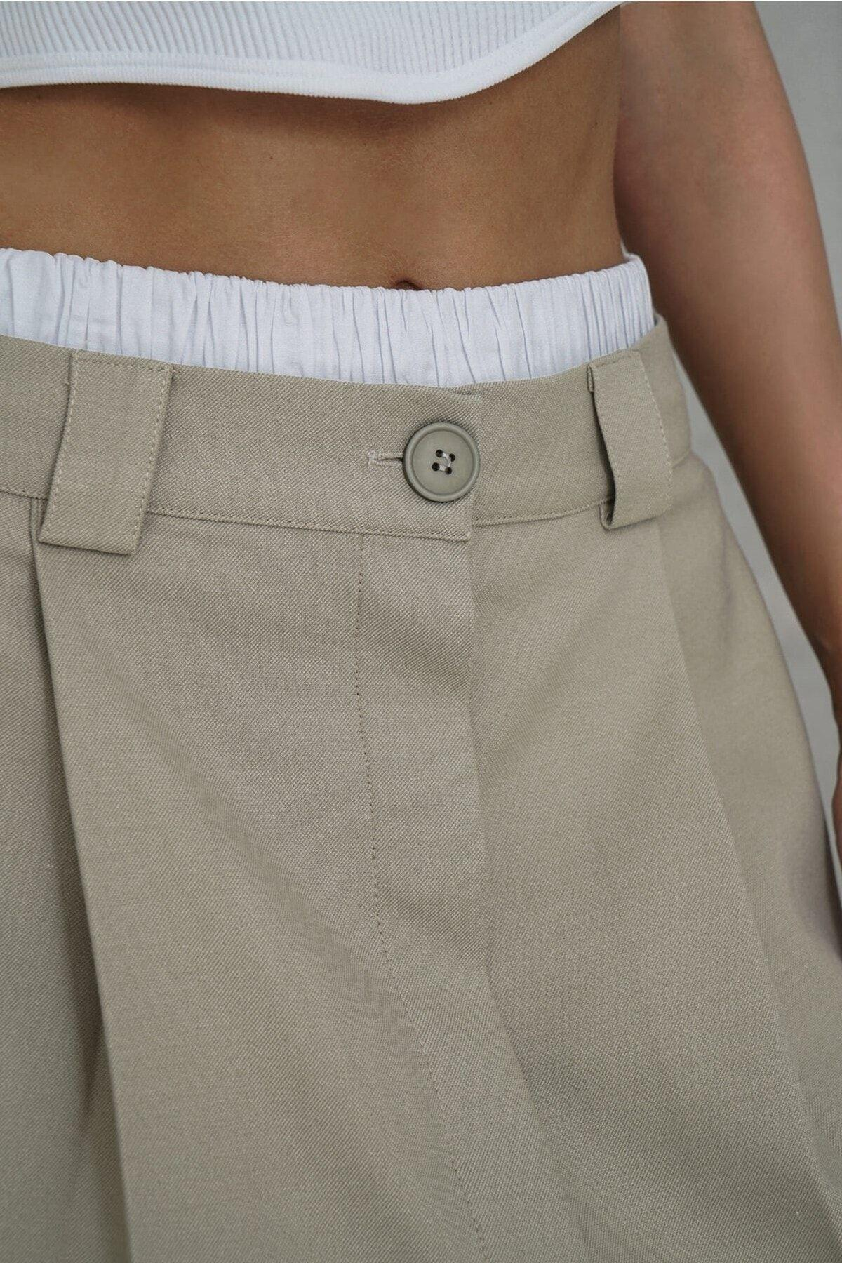 Gabbie Boxer Detay Olive Green Mini Etek