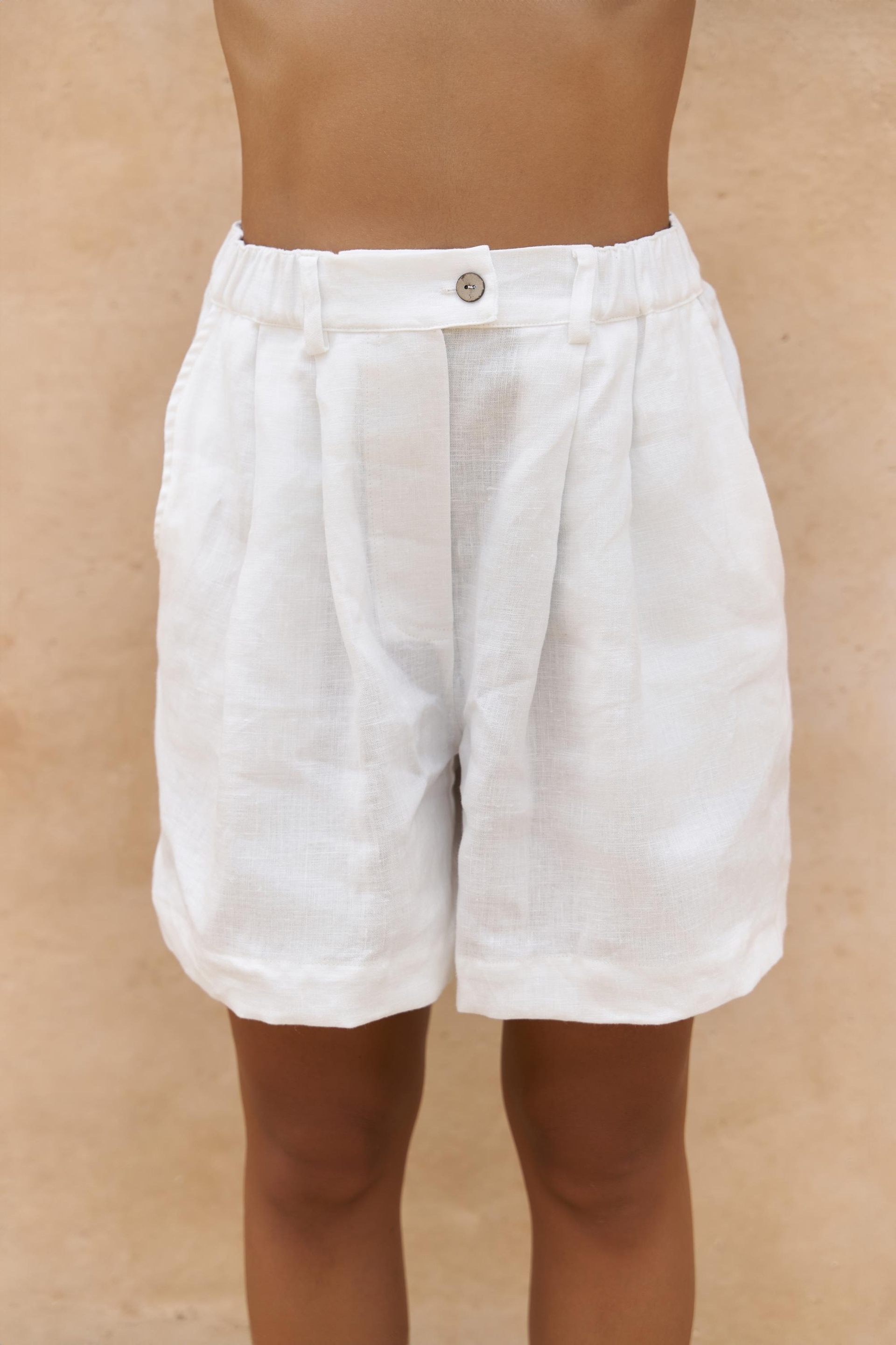 Gaelil Oversize Beyaz Keten Gömlek Şort Takım