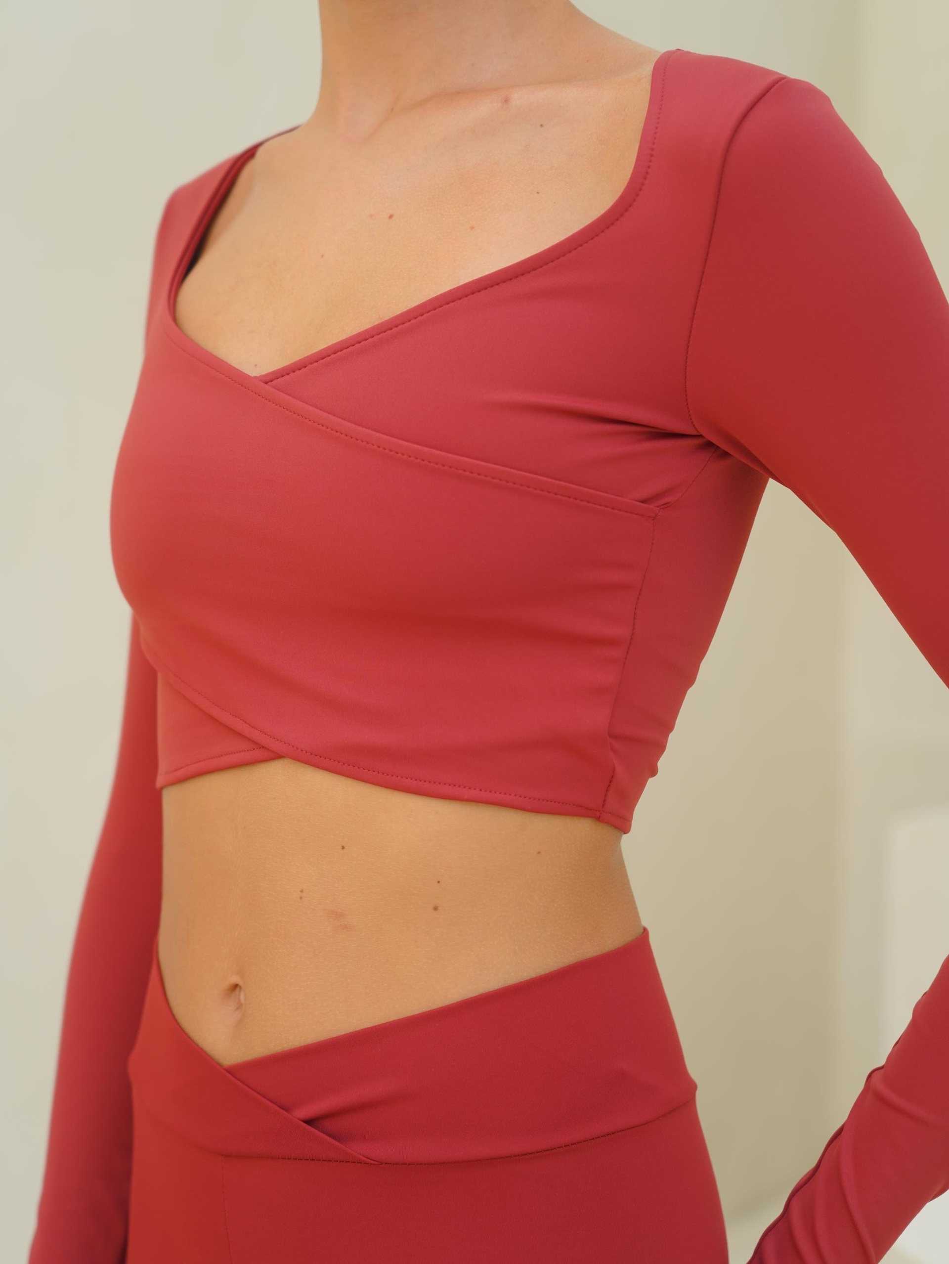 Gaia Uzun Kollu Çapraz Detay Bordo Crop