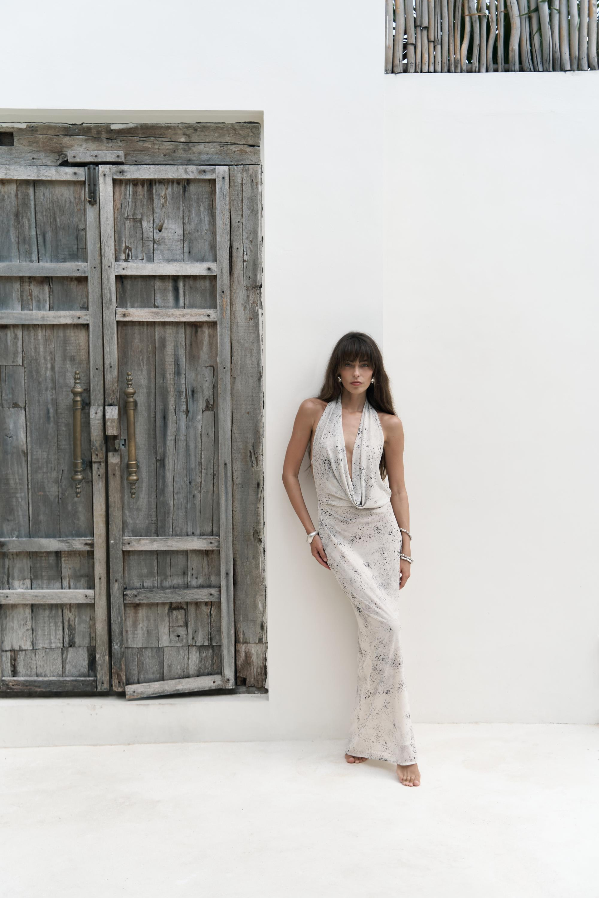 Galagher Degaje Bej Uzun Elbise