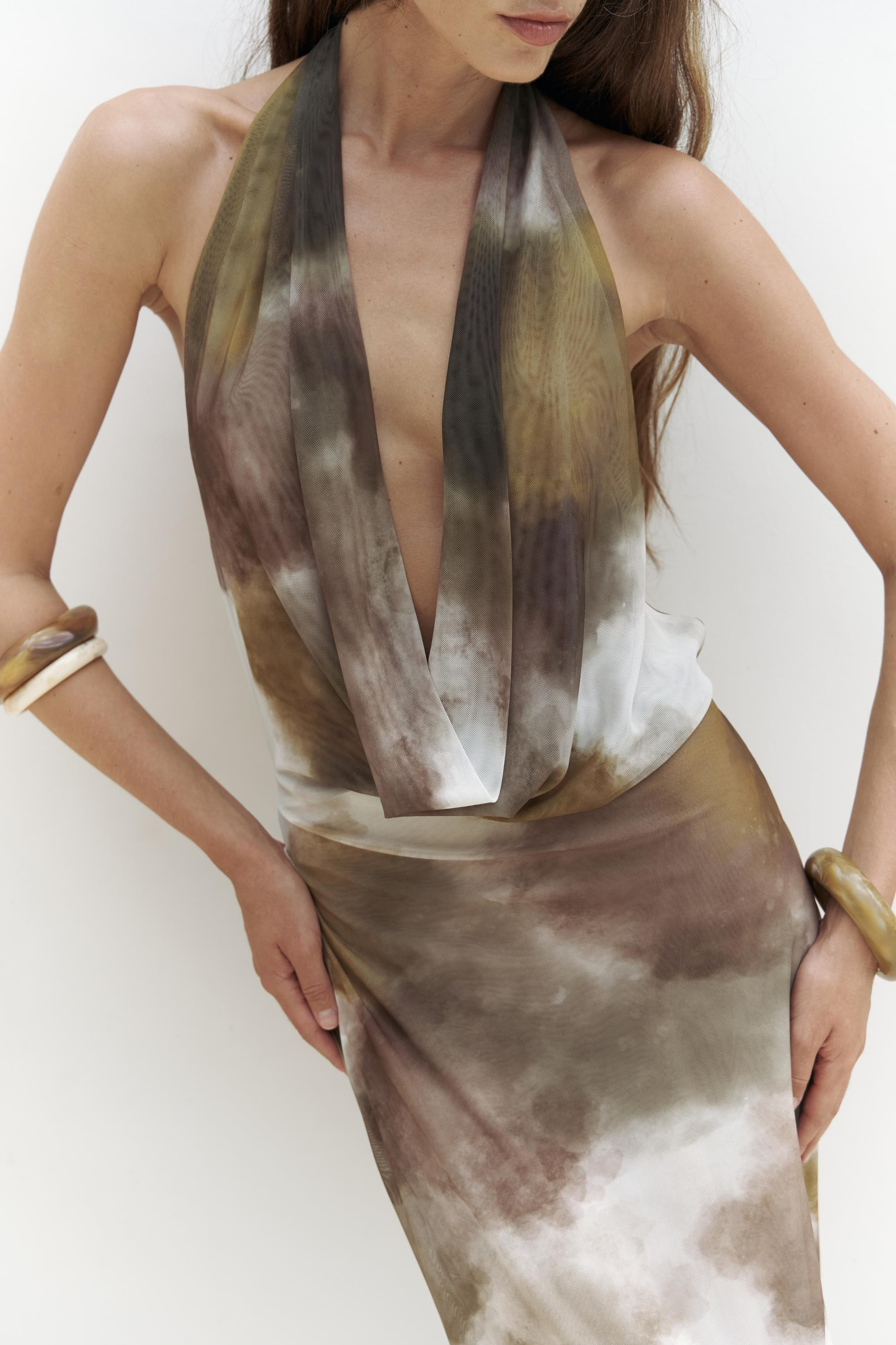 Galagher Degaje Yeşil Uzun Elbise