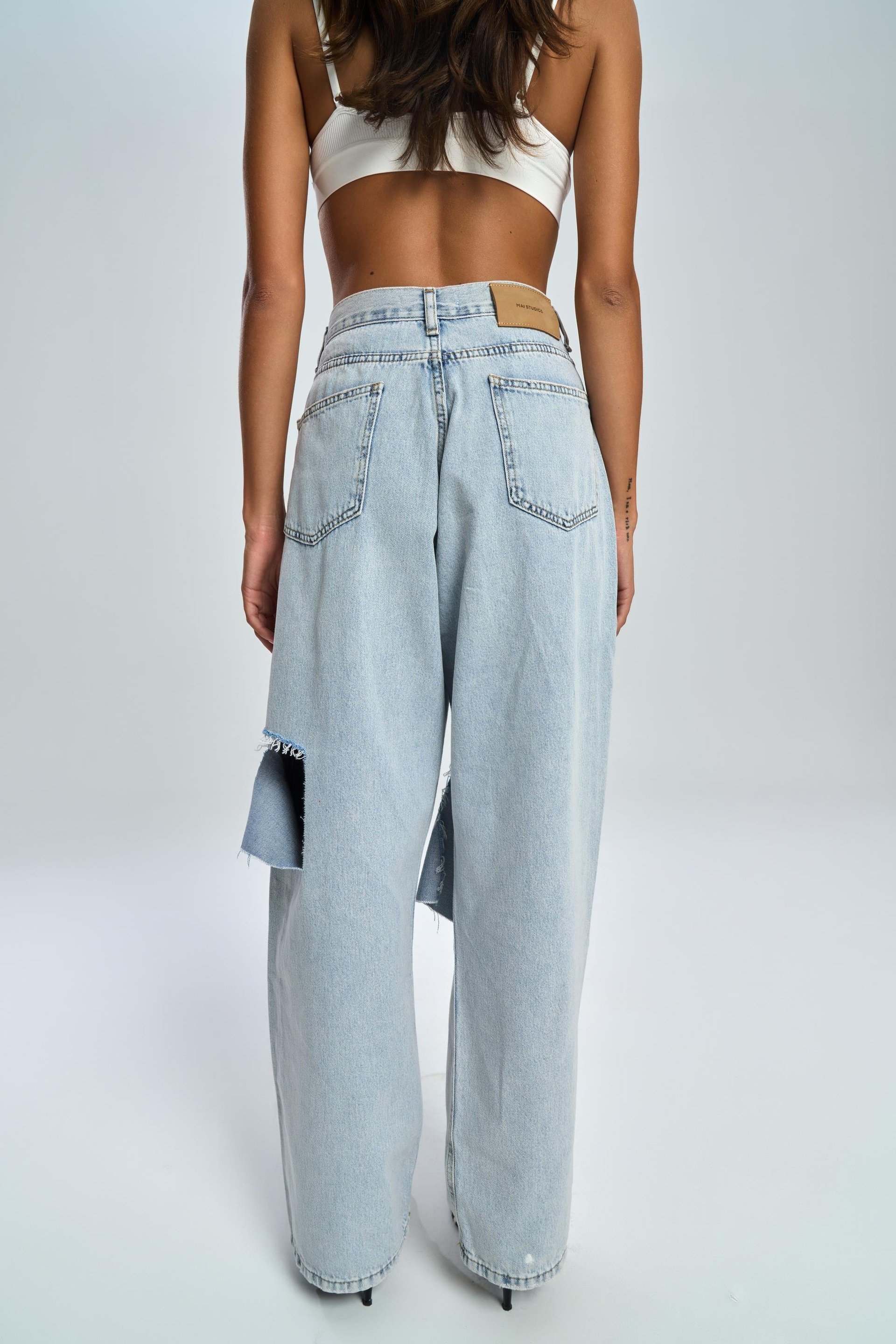 Garbo Ripped Detail Blue Jean Pants