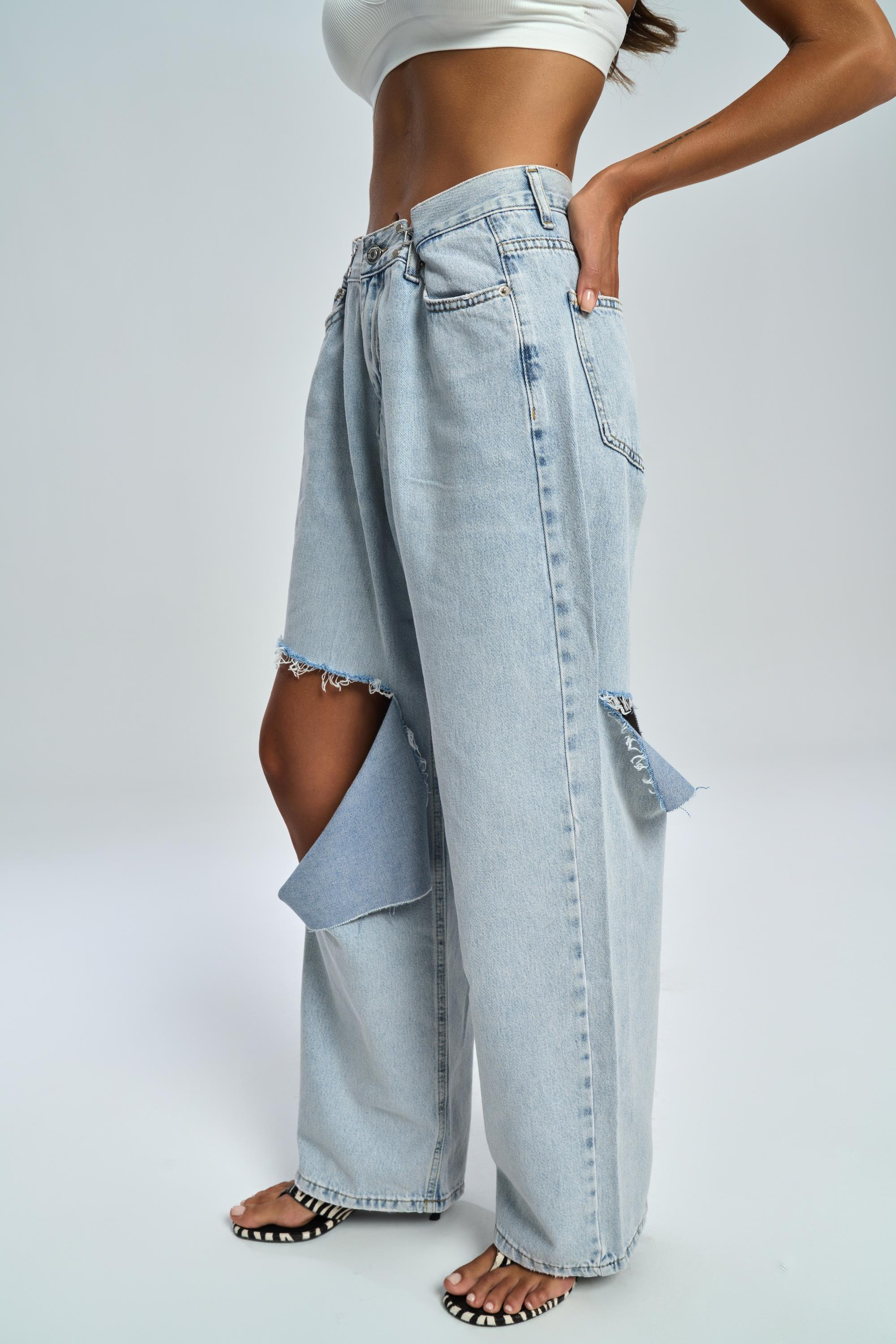 Garbo Ripped Detail Blue Jean Pants