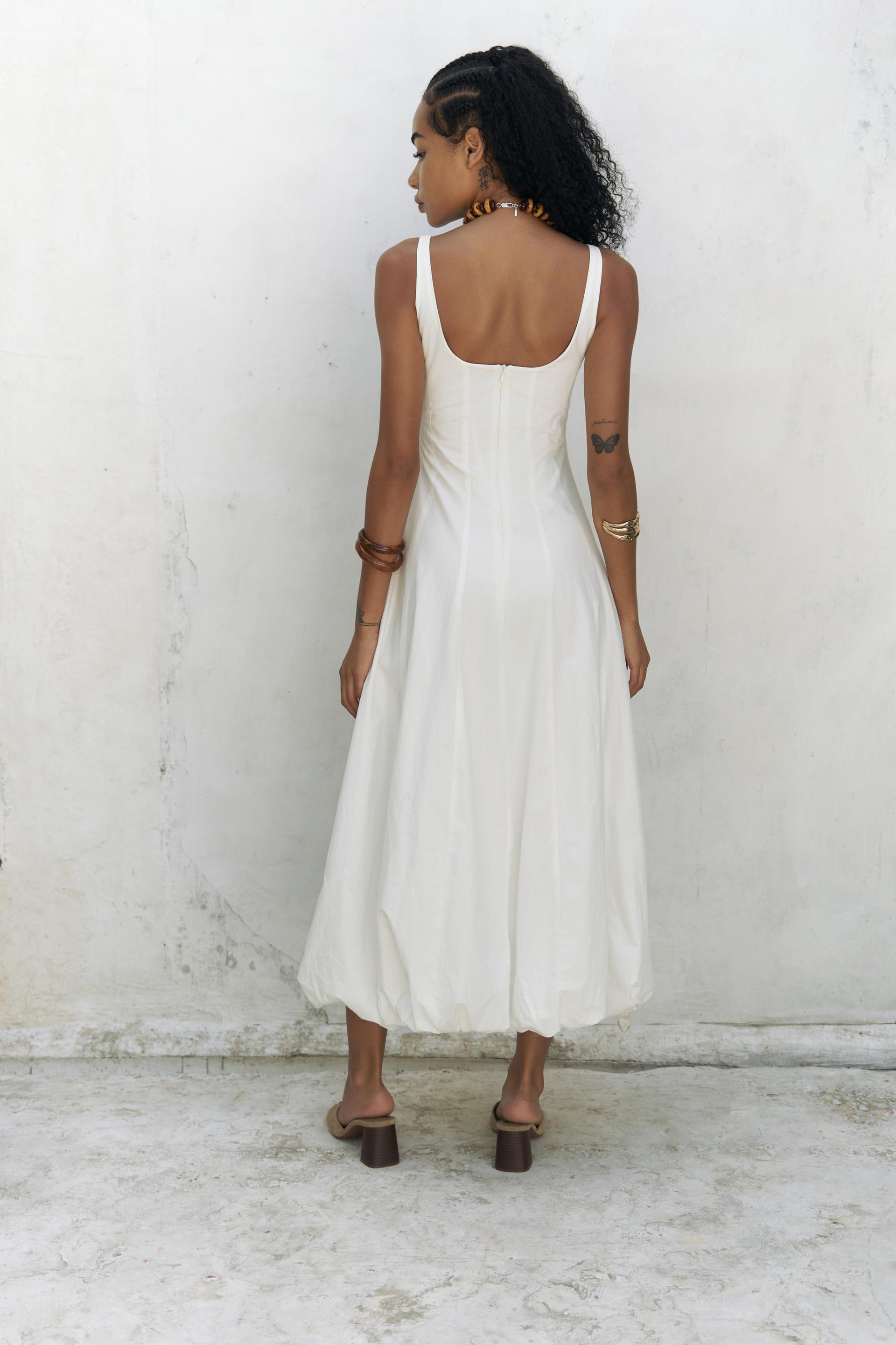 Garda Uzun Ekru Balon Elbise