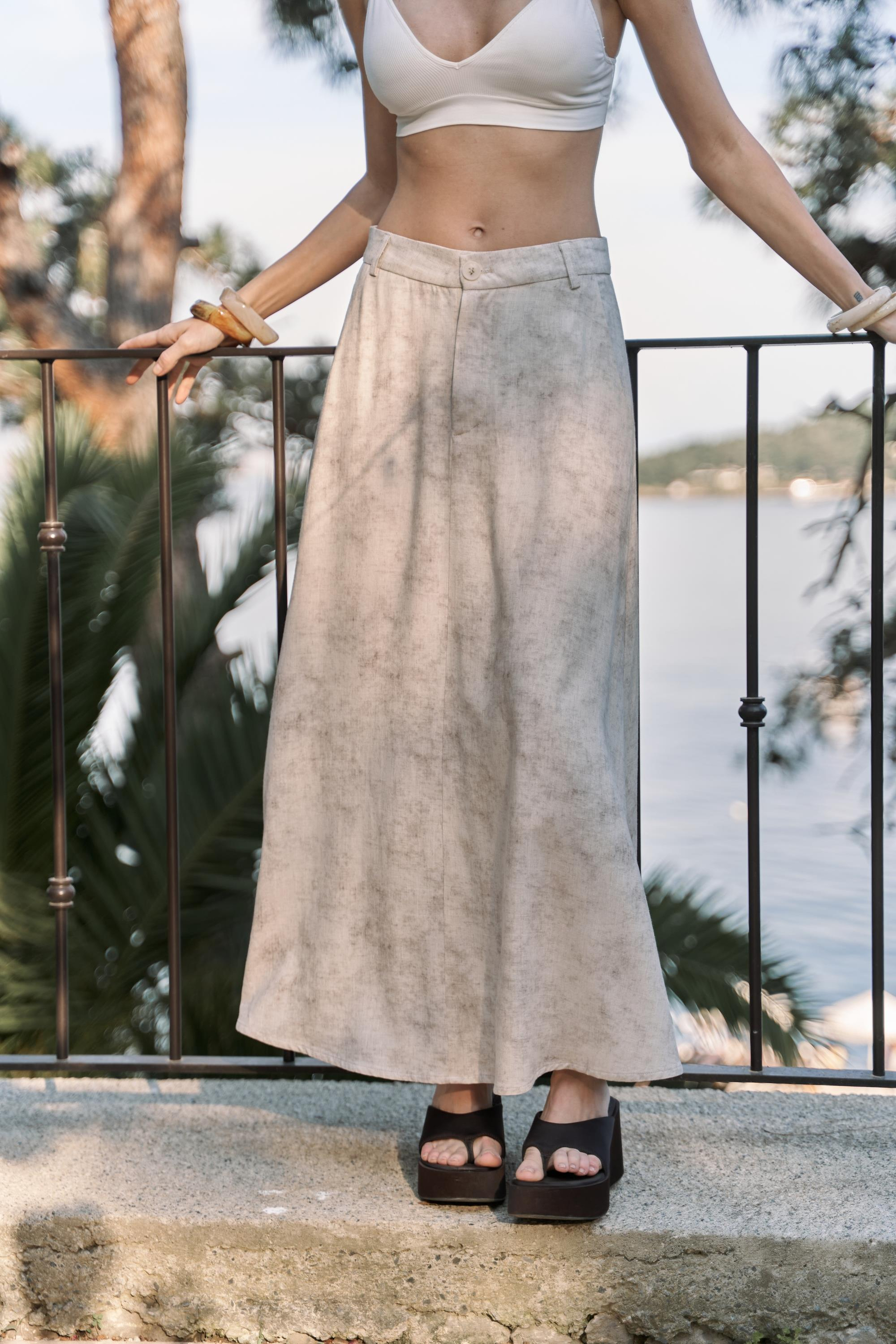 Garias Cepli Uzun Batik Desenli Bej Etek