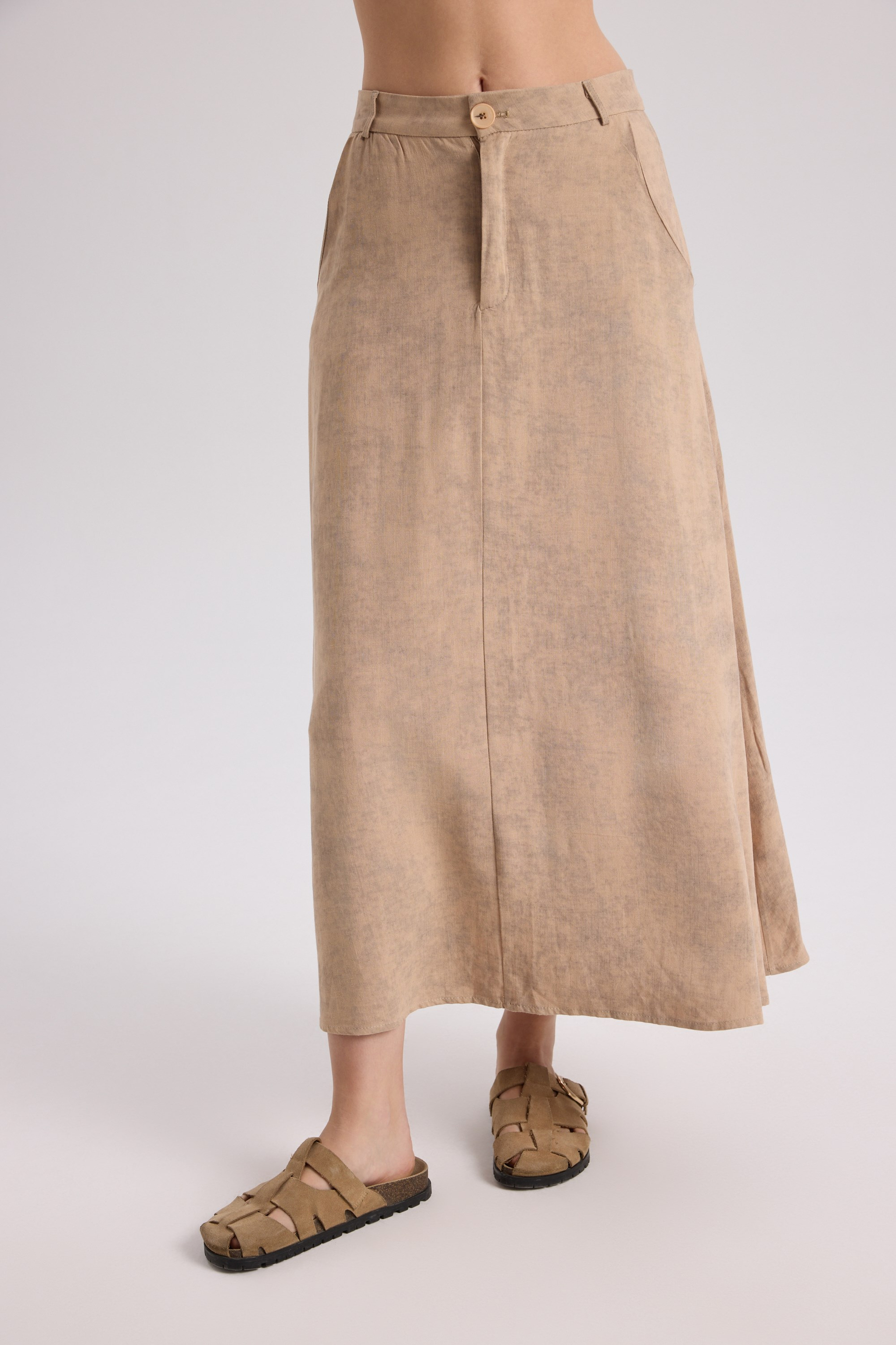 Garias Long With Pockets Tie-Dye Patterned Taupe Skirt
