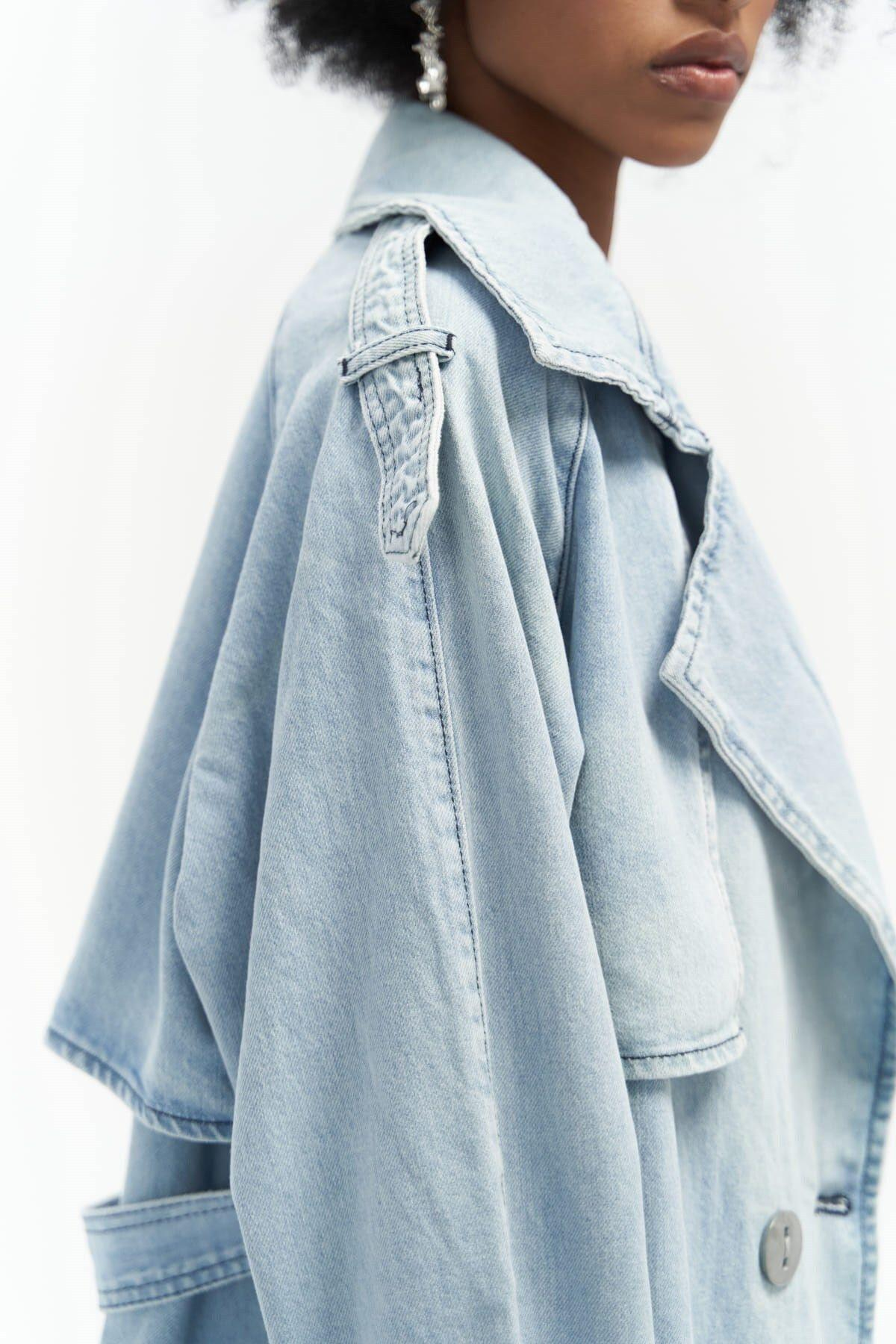 Mai Collection Garment Ice Blue Denim Trenchcoat