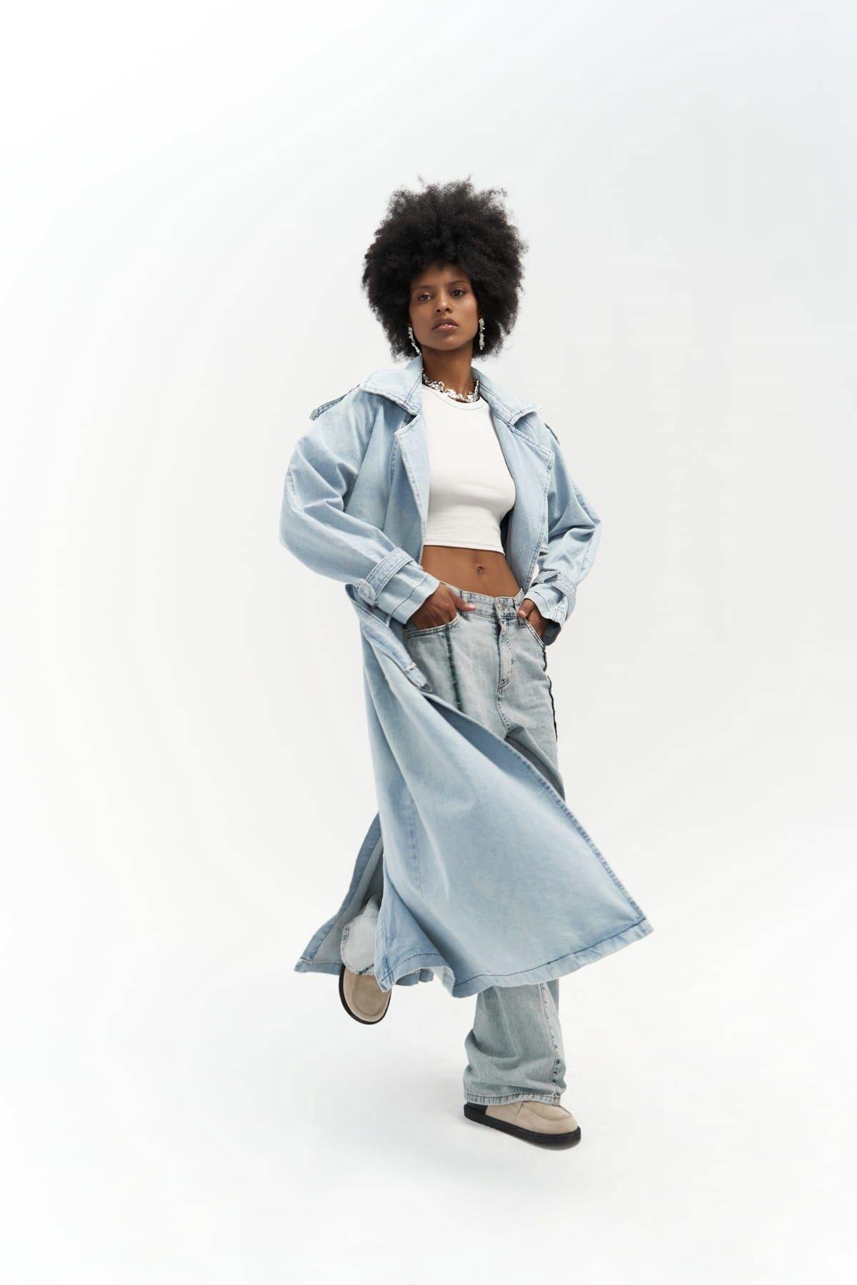 Mai Collection Garment Ice Blue Denim Trenchcoat