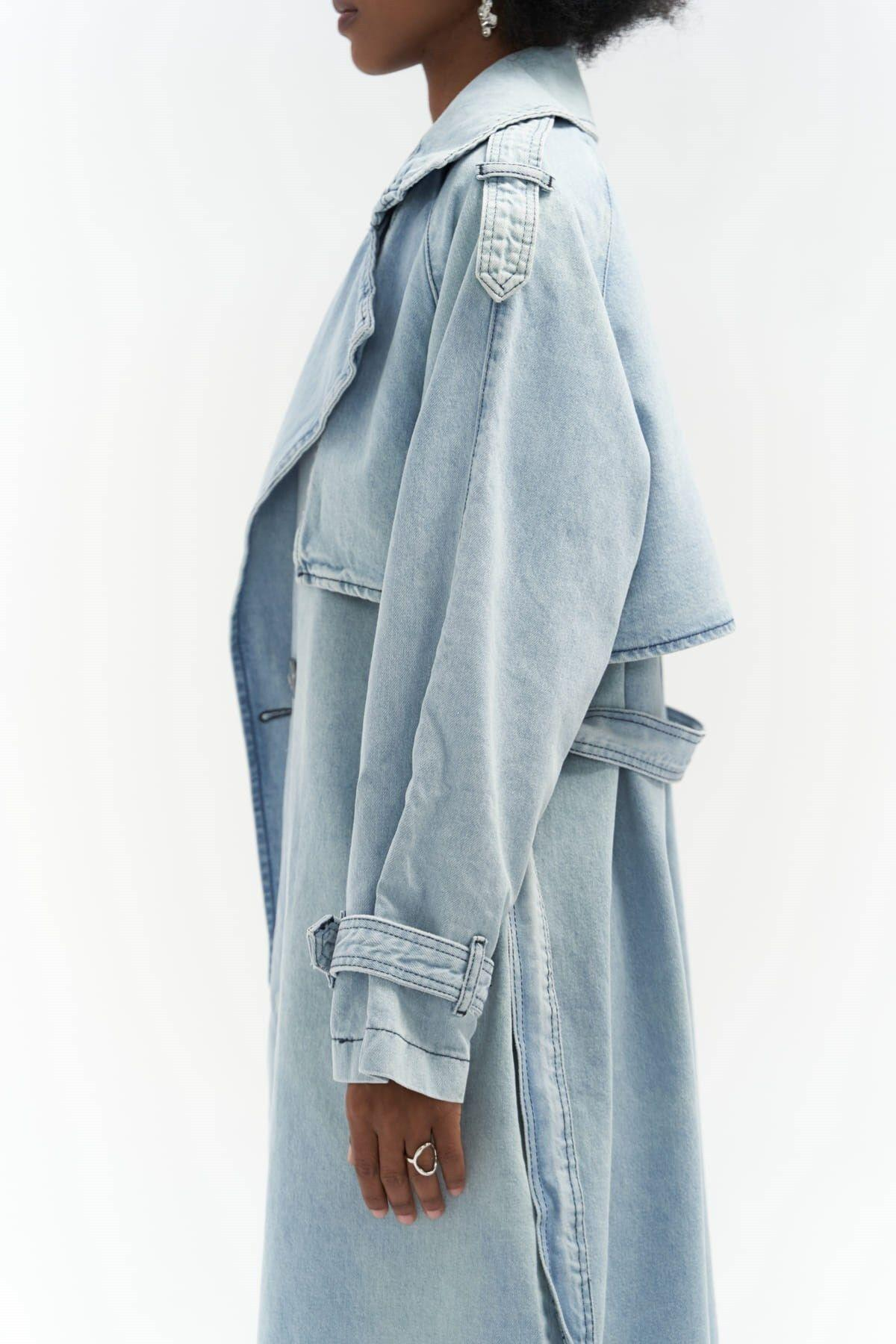 Mai Collection Garment Ice Blue Denim Trenchcoat