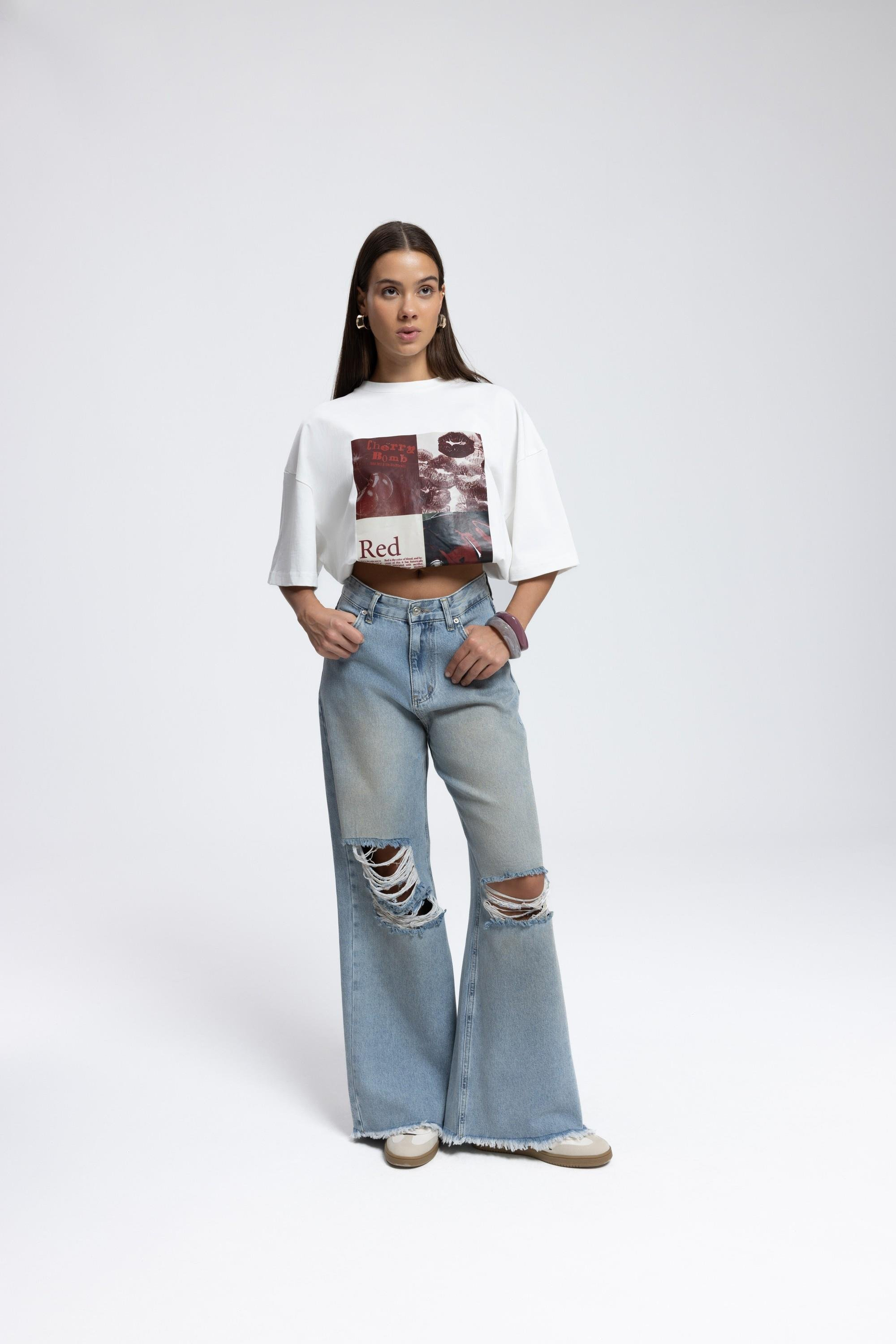 Gemma Yırtık Detay Mavi Jean Pantolon