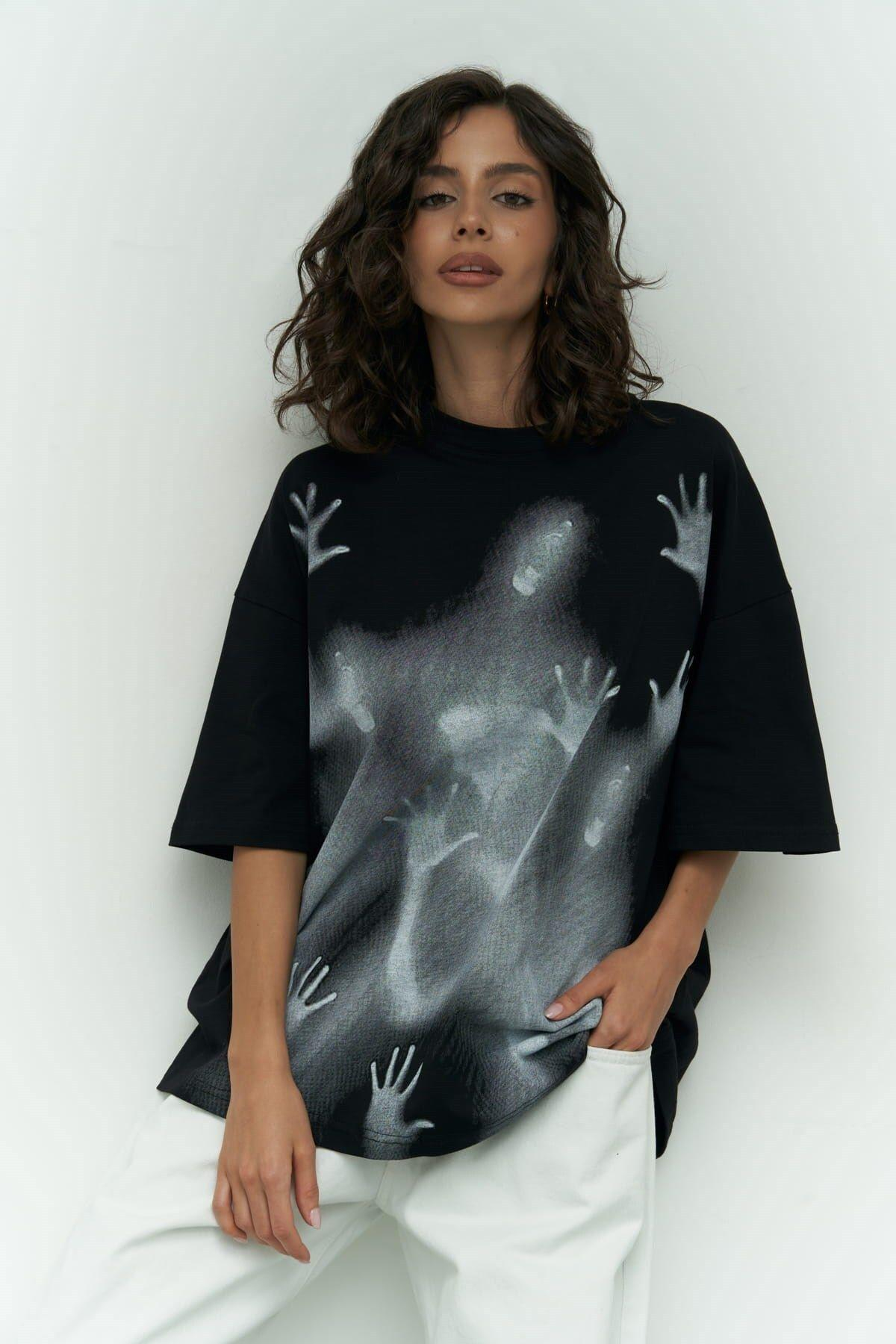 Ghost Siyah Oversize T-Shirt