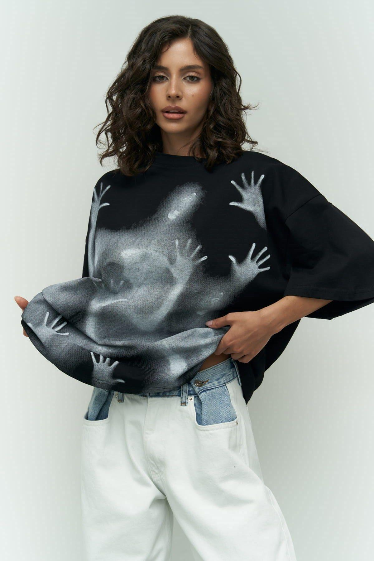 Ghost Siyah Oversize T-Shirt