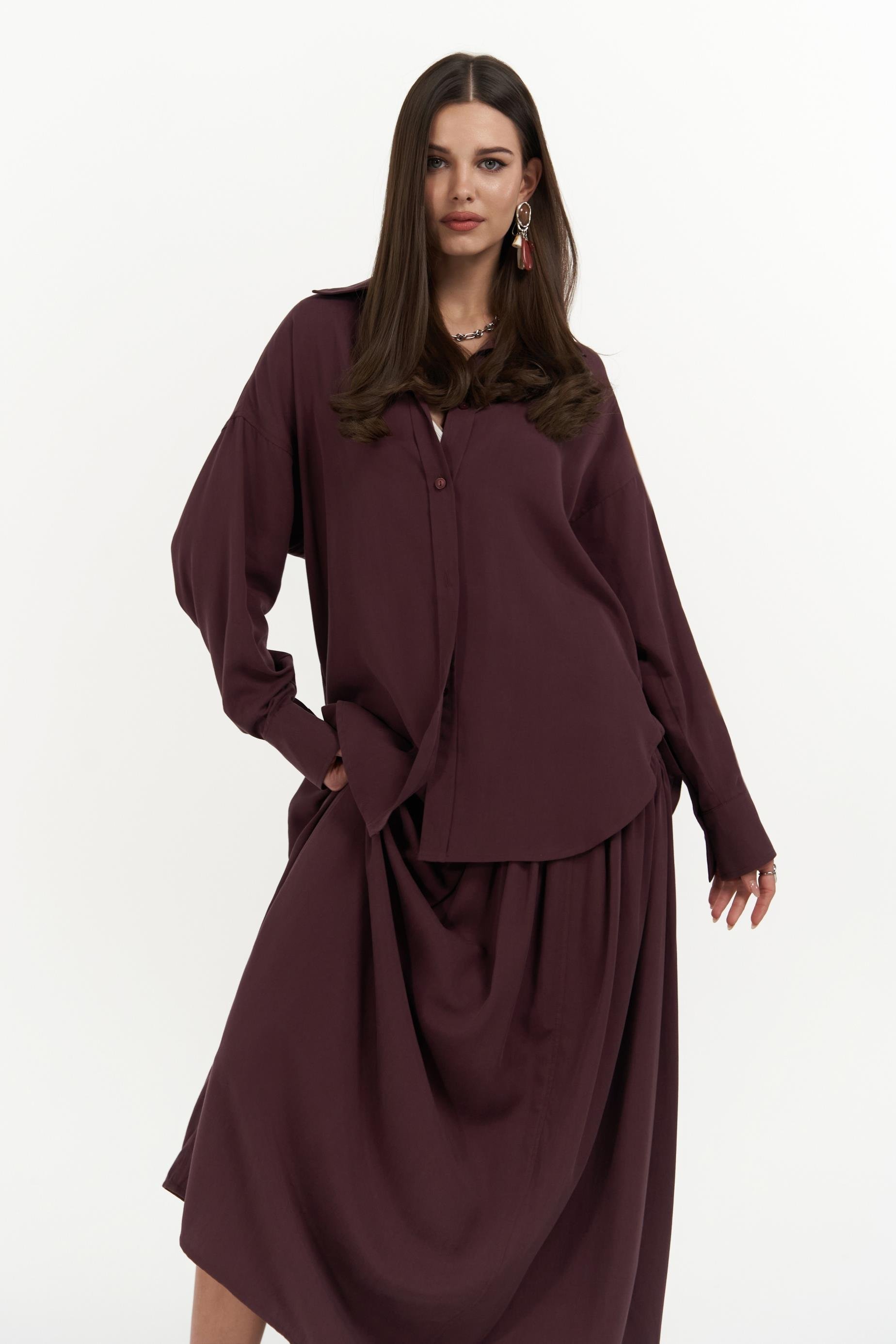 Ginevra Bordo Gömlek Etek Takım