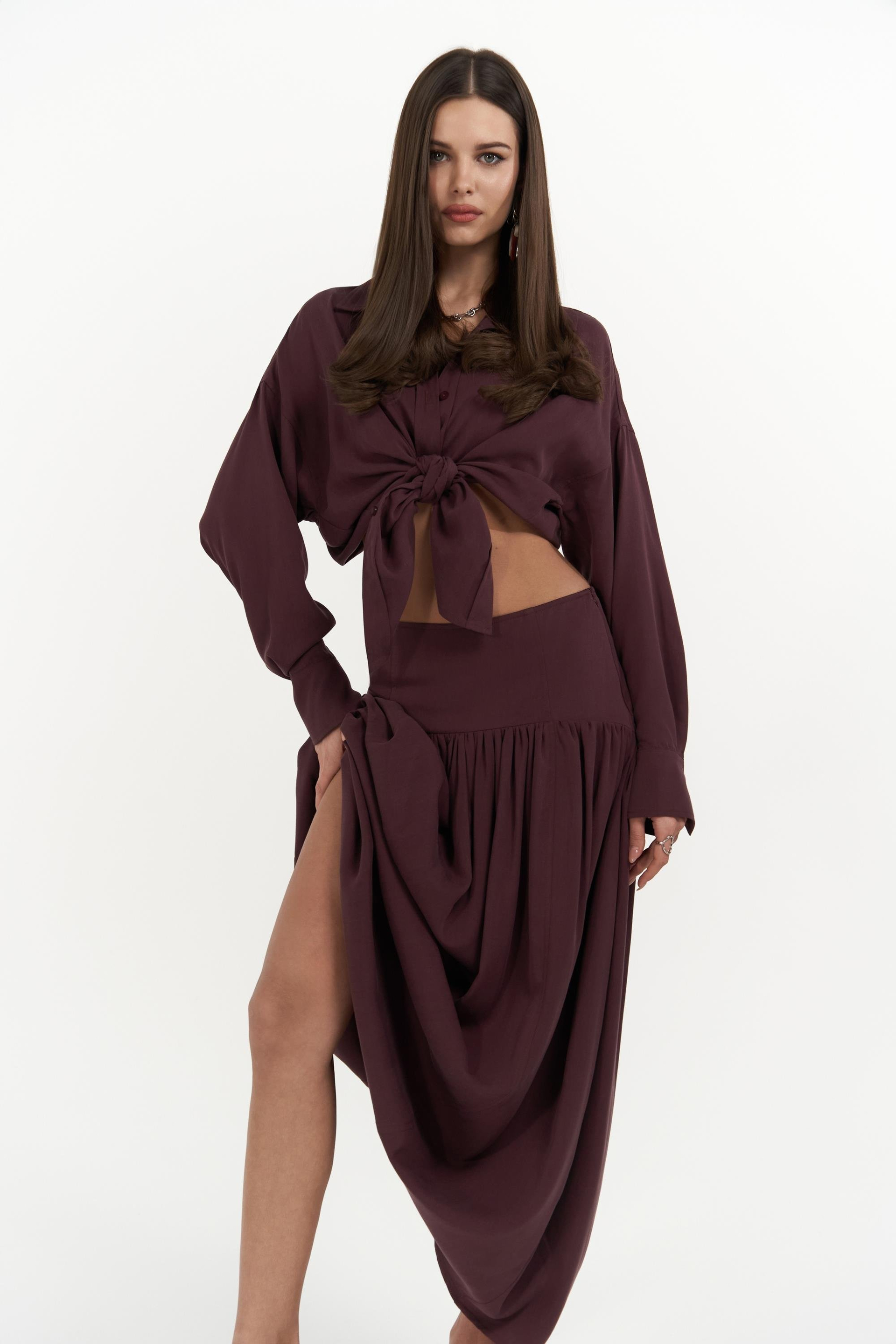 Ginevra Bordo Gömlek Etek Takım