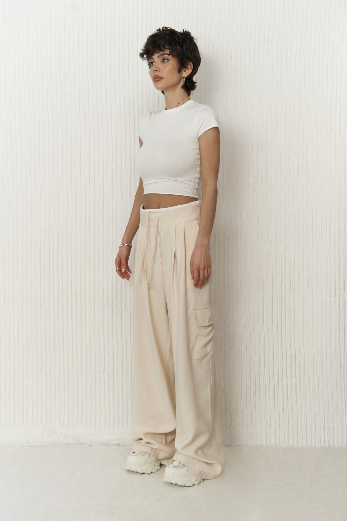 Gloria Beige Trousers with Boxer Detail