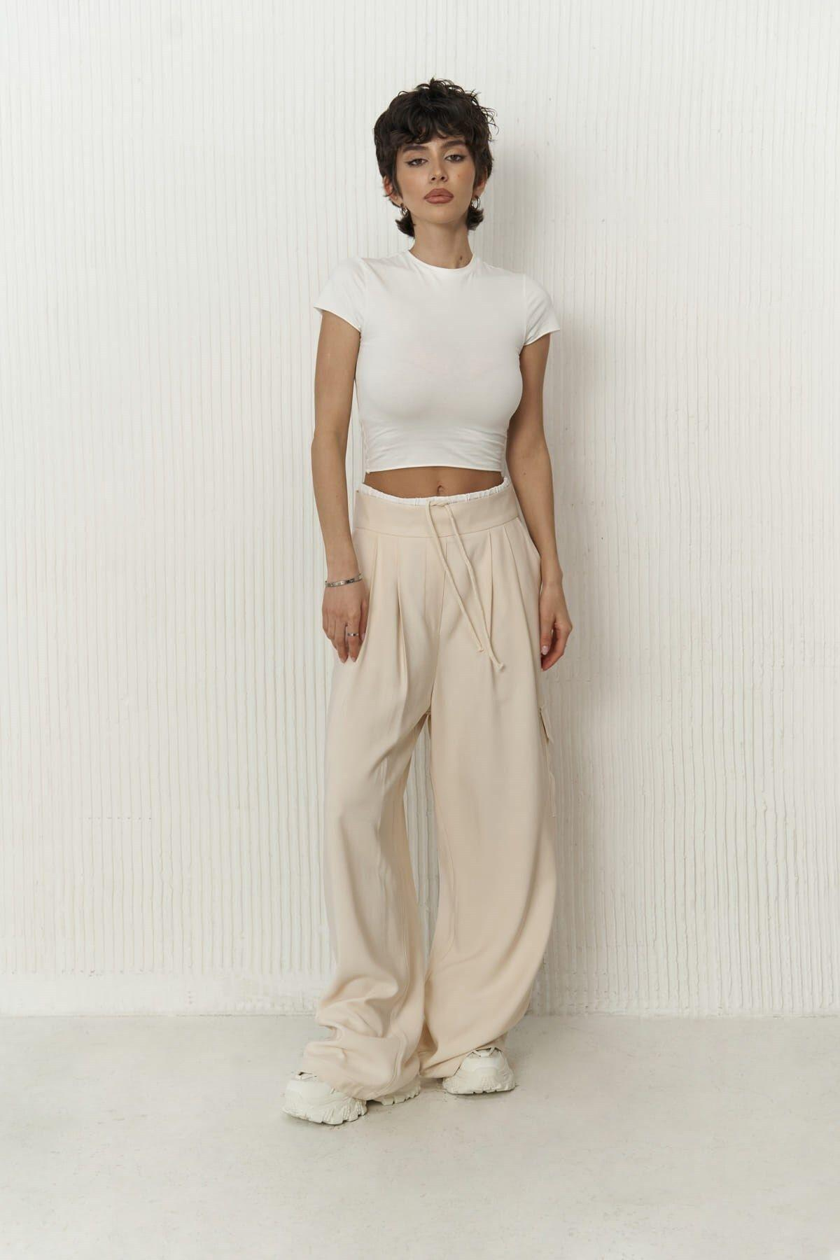 Gloria Beige Trousers with Boxer Detail
