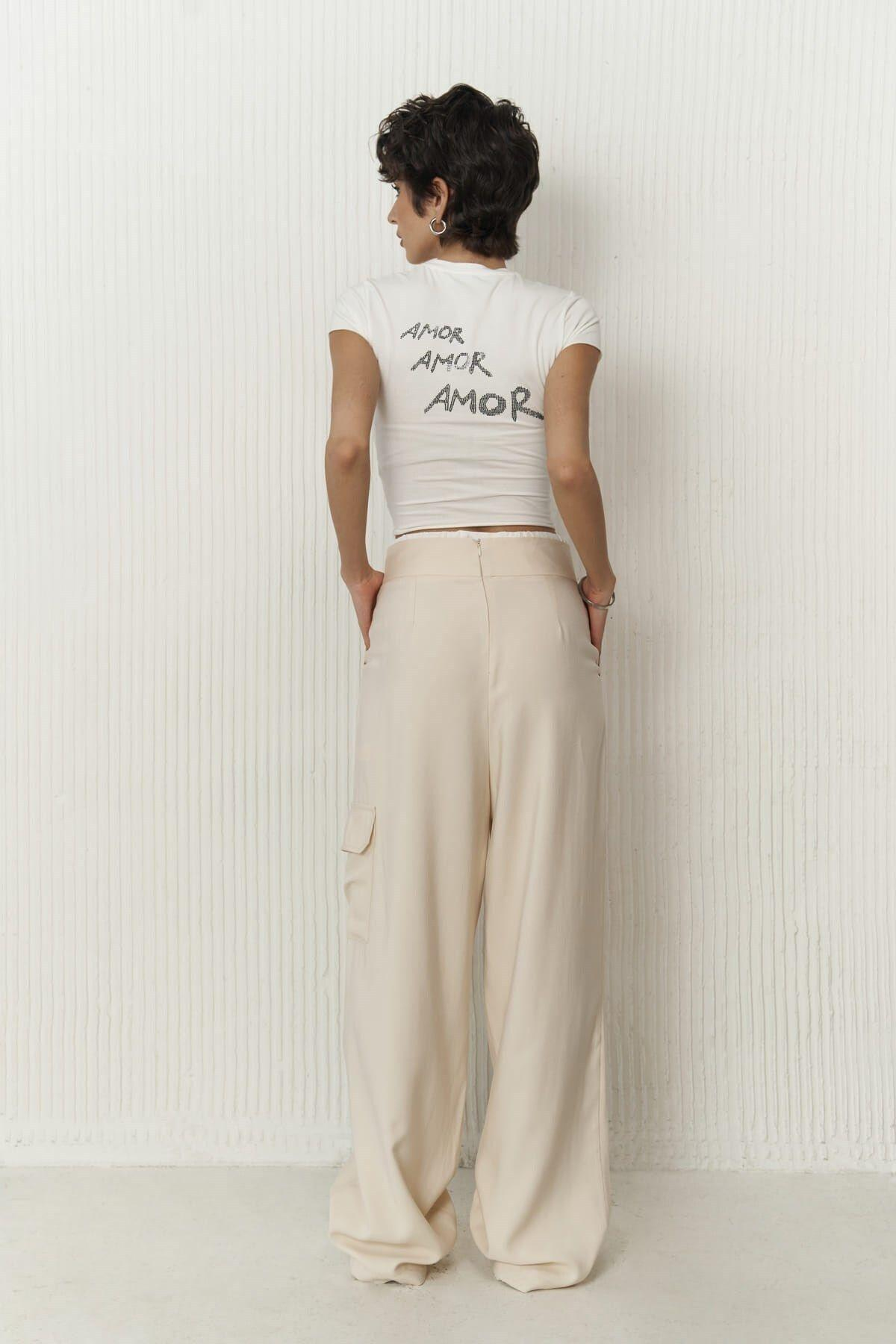 Gloria Beige Trousers with Boxer Detail