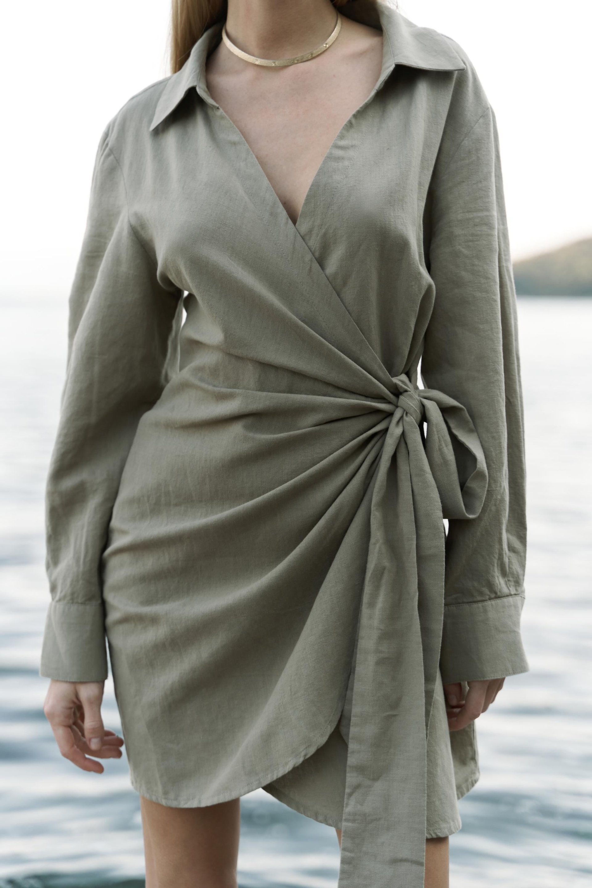 Gormelia Bağlamalı Haki Elbise
