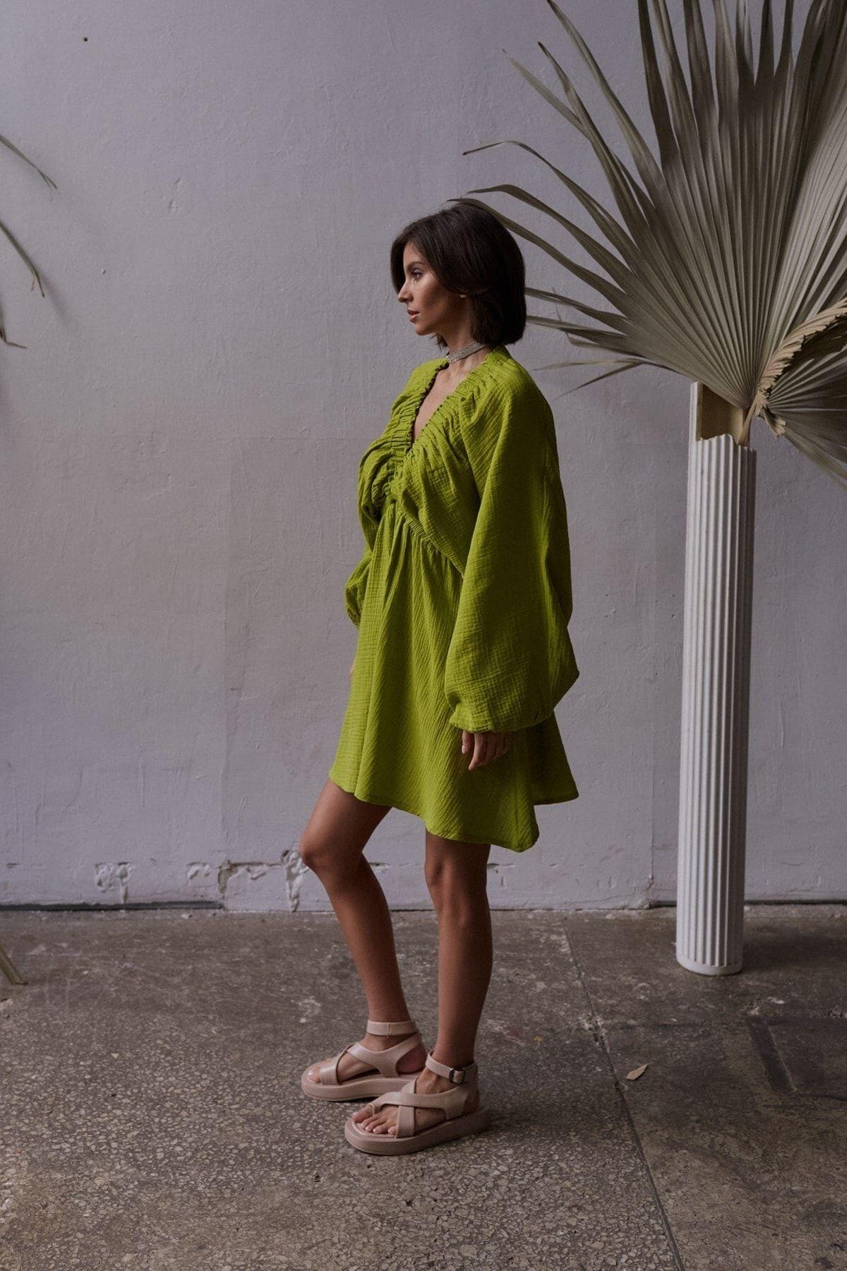 Grace Pistachio Green Muslin Dress