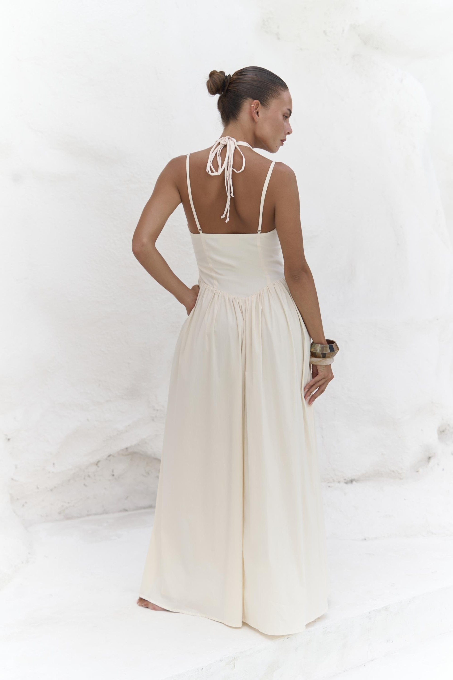 Hajar Askılı Sarı Uzun Elbise