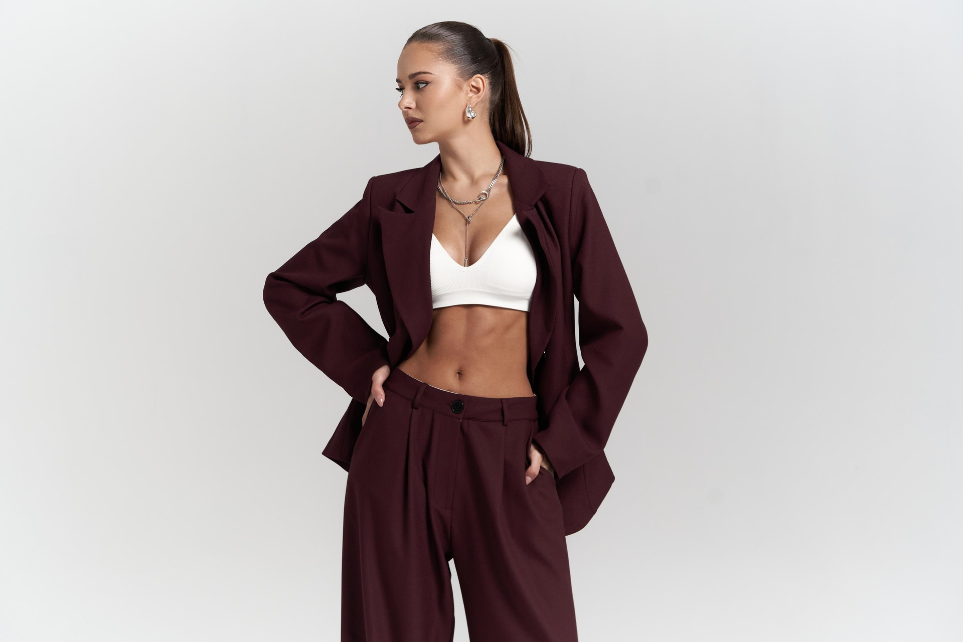 Halvyn Dar Kesim Blazer Bordo Takım