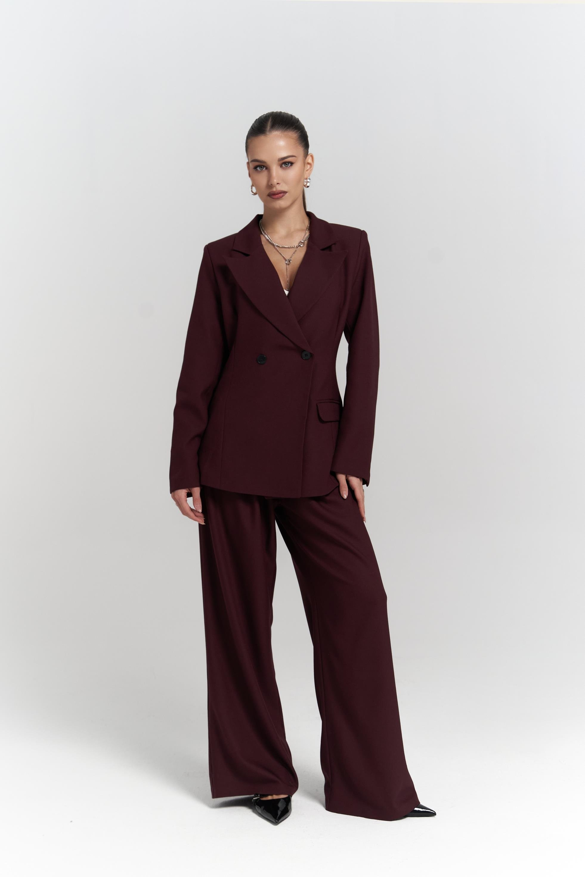 Halvyn Dar Kesim Blazer Bordo Takım