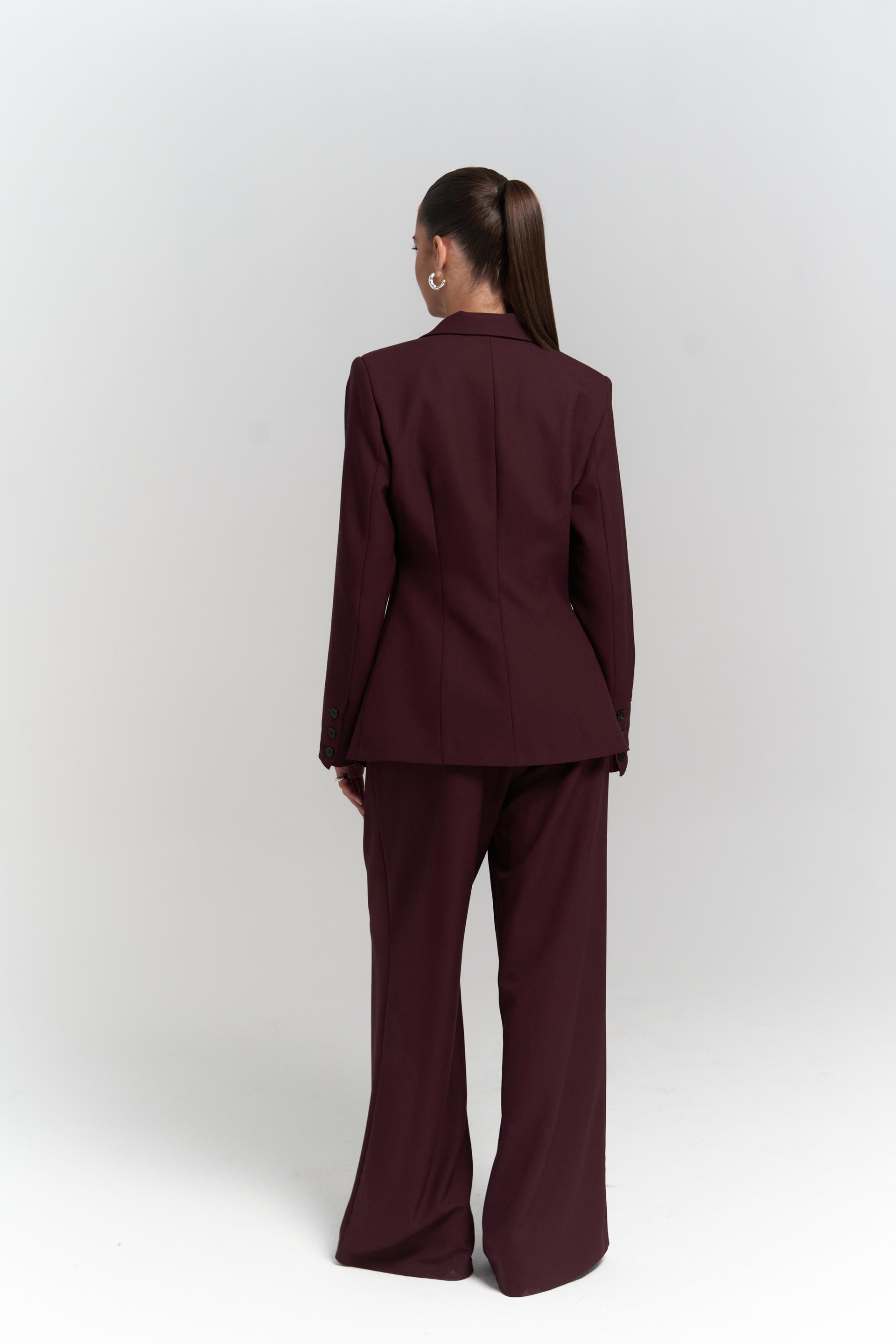 Halvyn Dar Kesim Blazer Bordo Takım