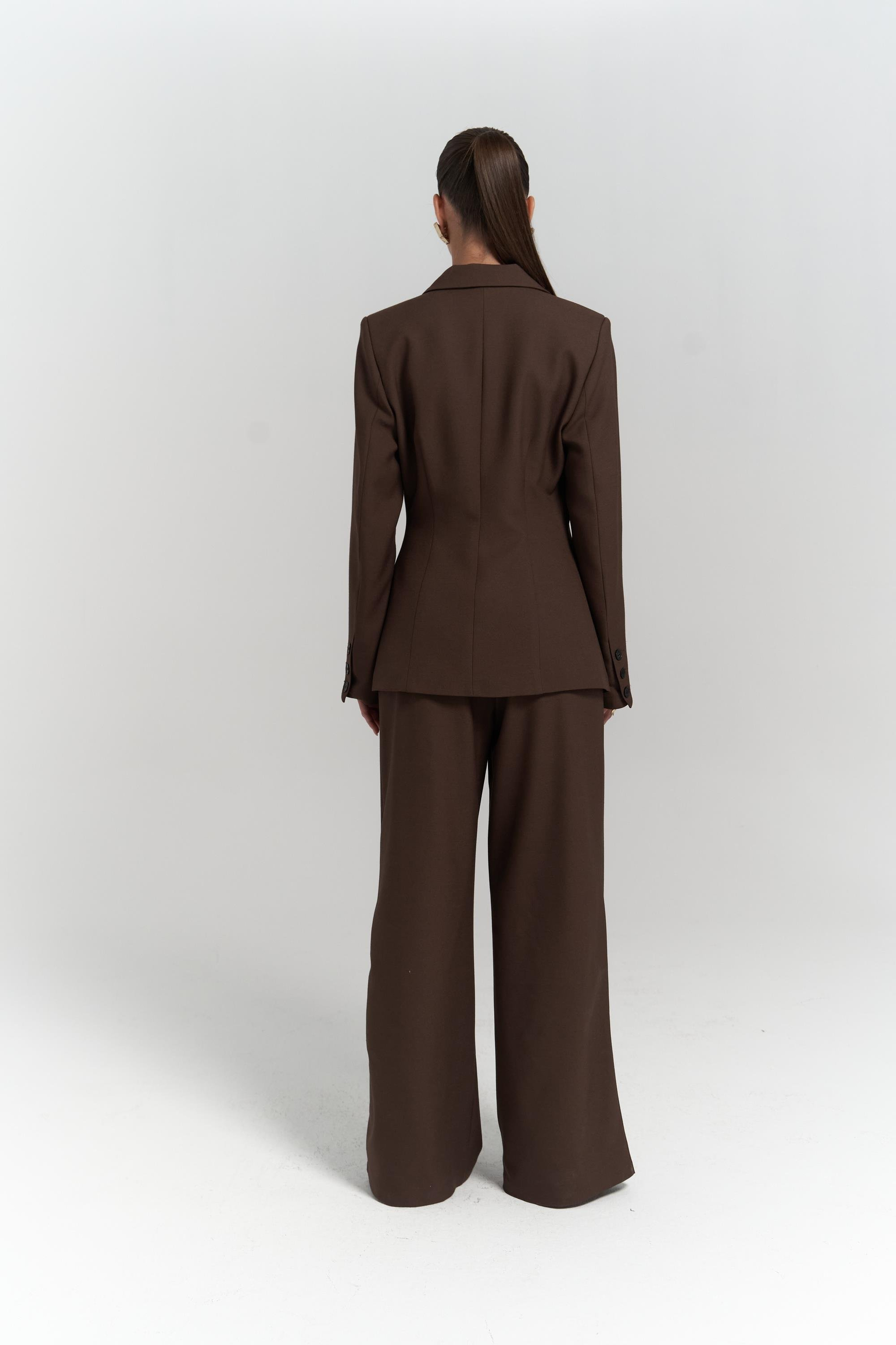 Halvyn Dar Kesim Blazer Kahve Takım