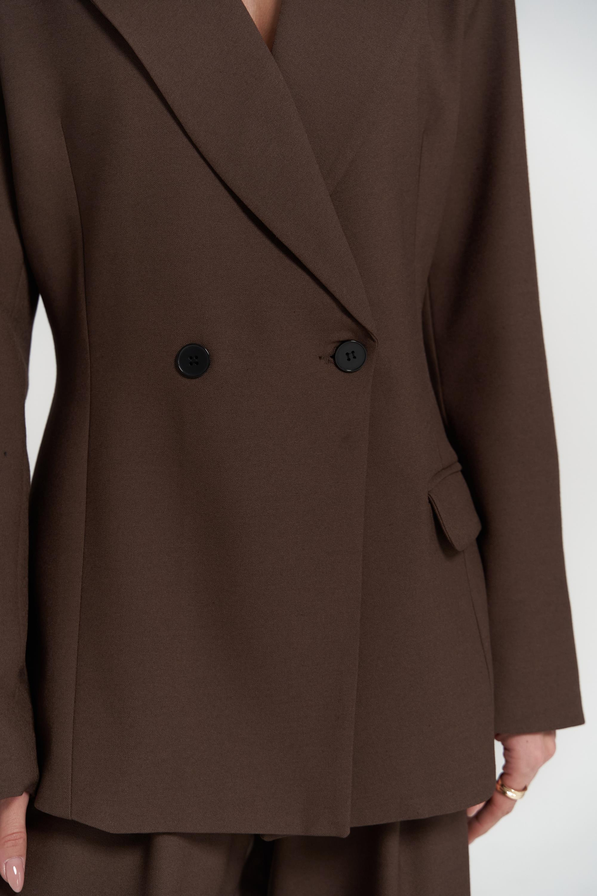 Halvyn Dar Kesim Blazer Kahve Takım