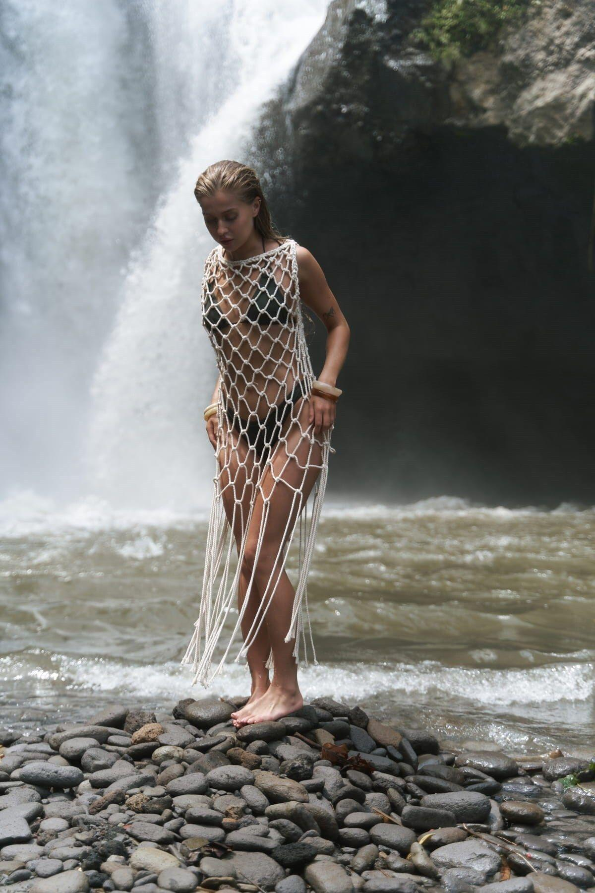 Hamper Beige Fishnet Dress