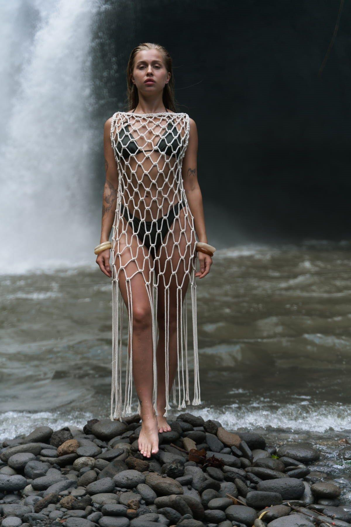 Hamper Beige Fishnet Dress