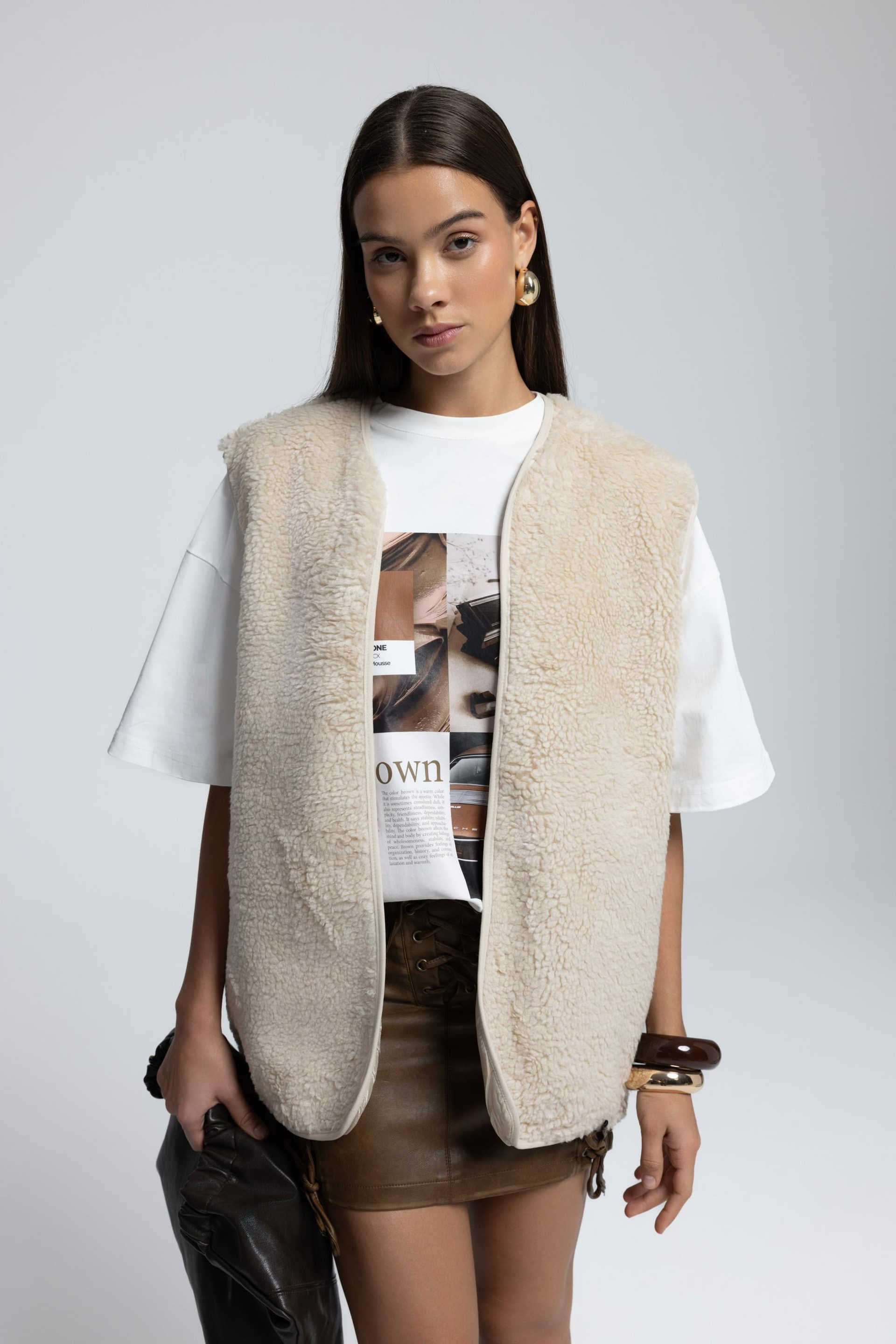 Harlow Beige Teddy Vest