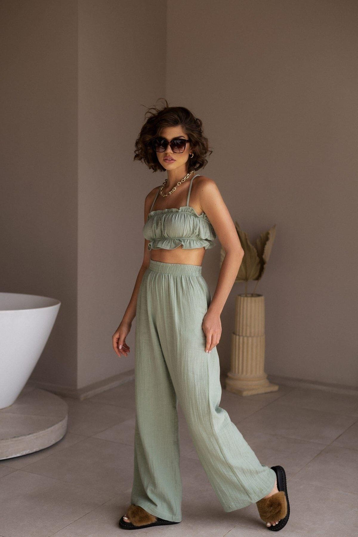 Harvey Çağla Müslin Crop Takım