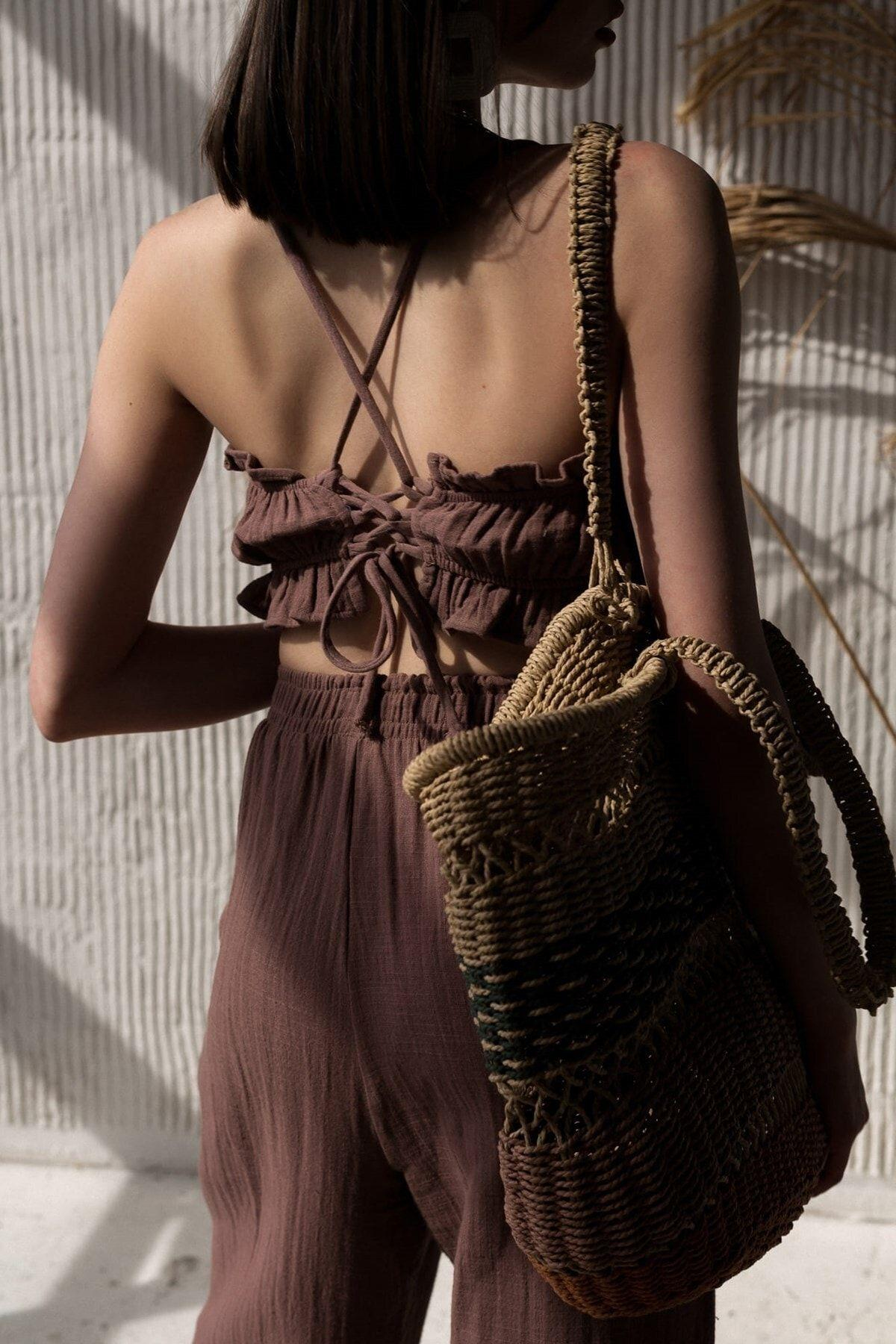 Bohemai Harvey Brown Muslin Crop-Trousers Set