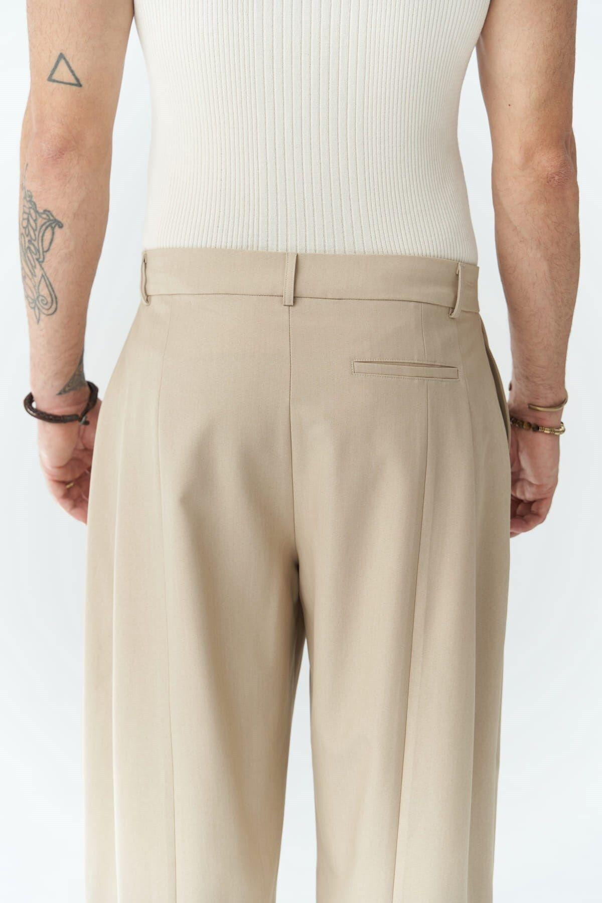 Hector Men's Wide Leg Beige Trousers