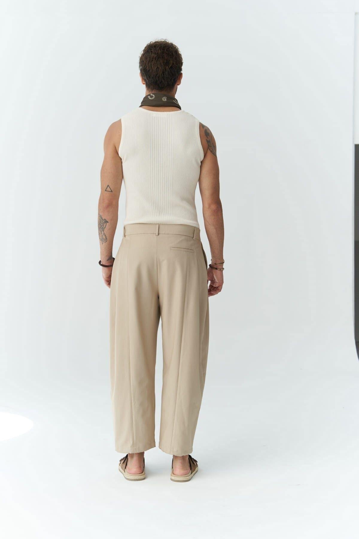 Hector Men's Wide Leg Beige Trousers
