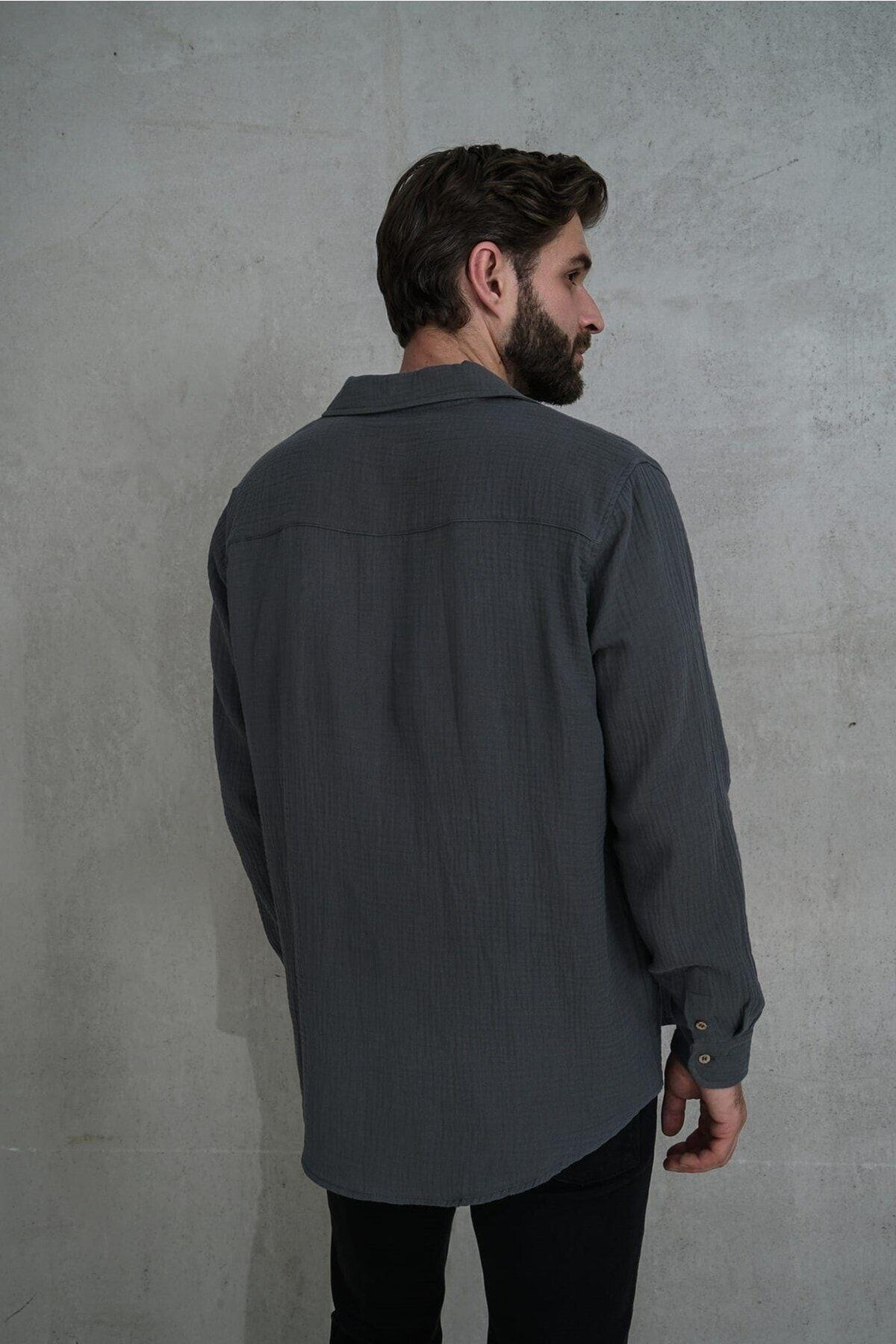 Bohemai Herman Men Oversize Anthracite Muslin Shirt