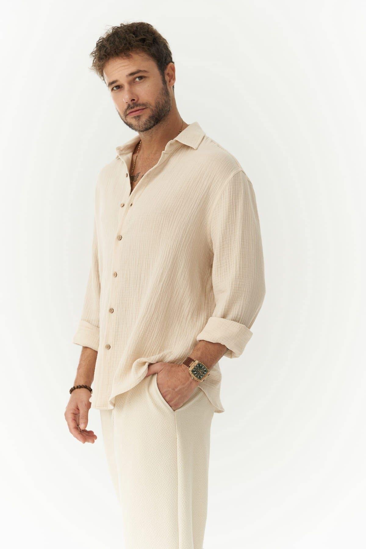 Herman Men's Oversize Beige Muslin Shirt