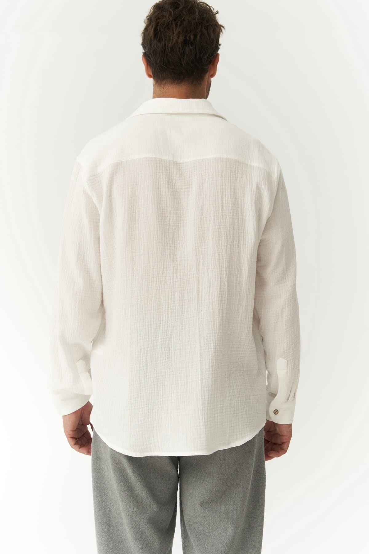 Herman Oversize Erkek Beyaz Müslin Gömlek