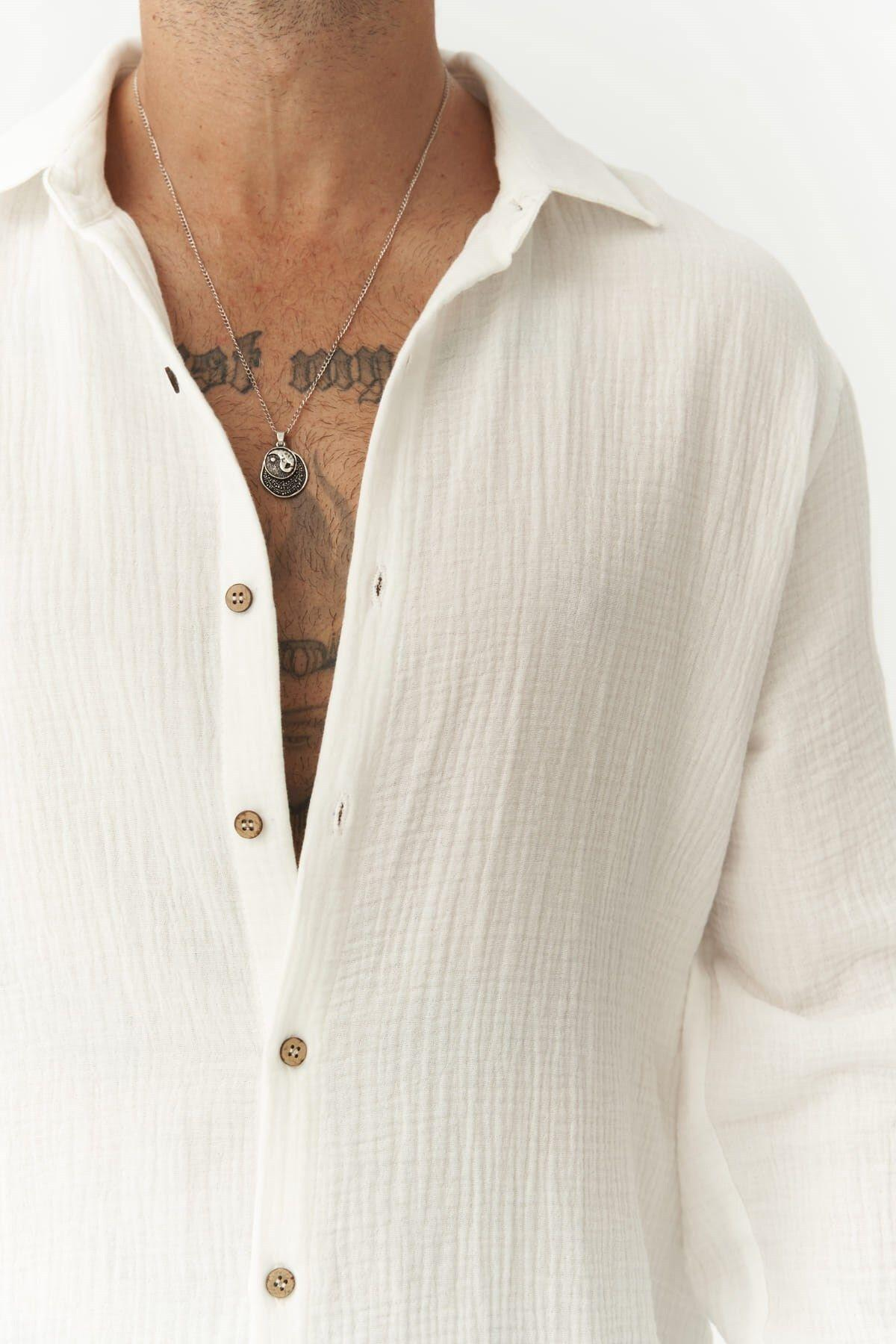 Herman Oversize Erkek Beyaz Müslin Gömlek