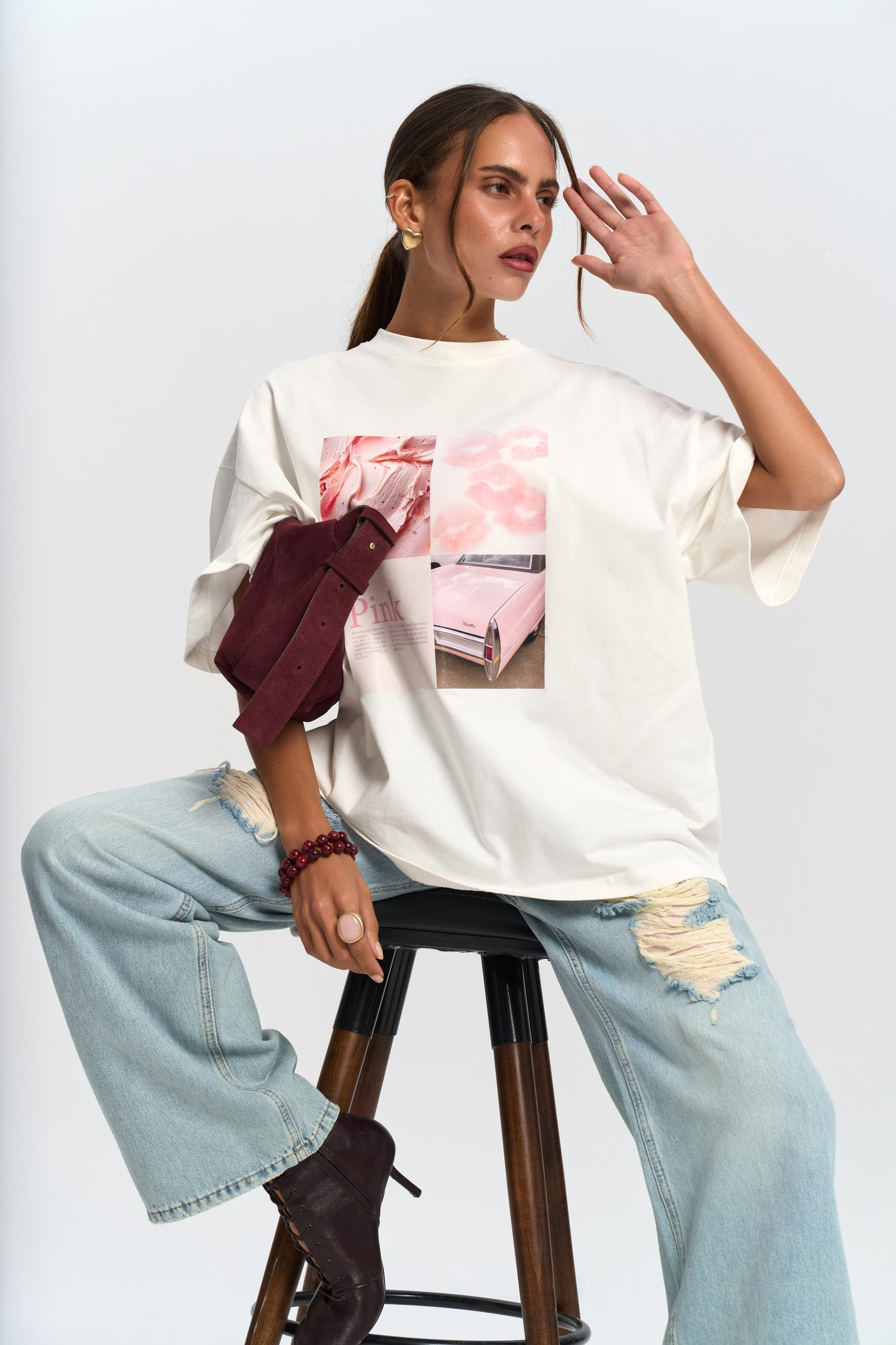 Ice Cream Oversize Beyaz T-Shirt