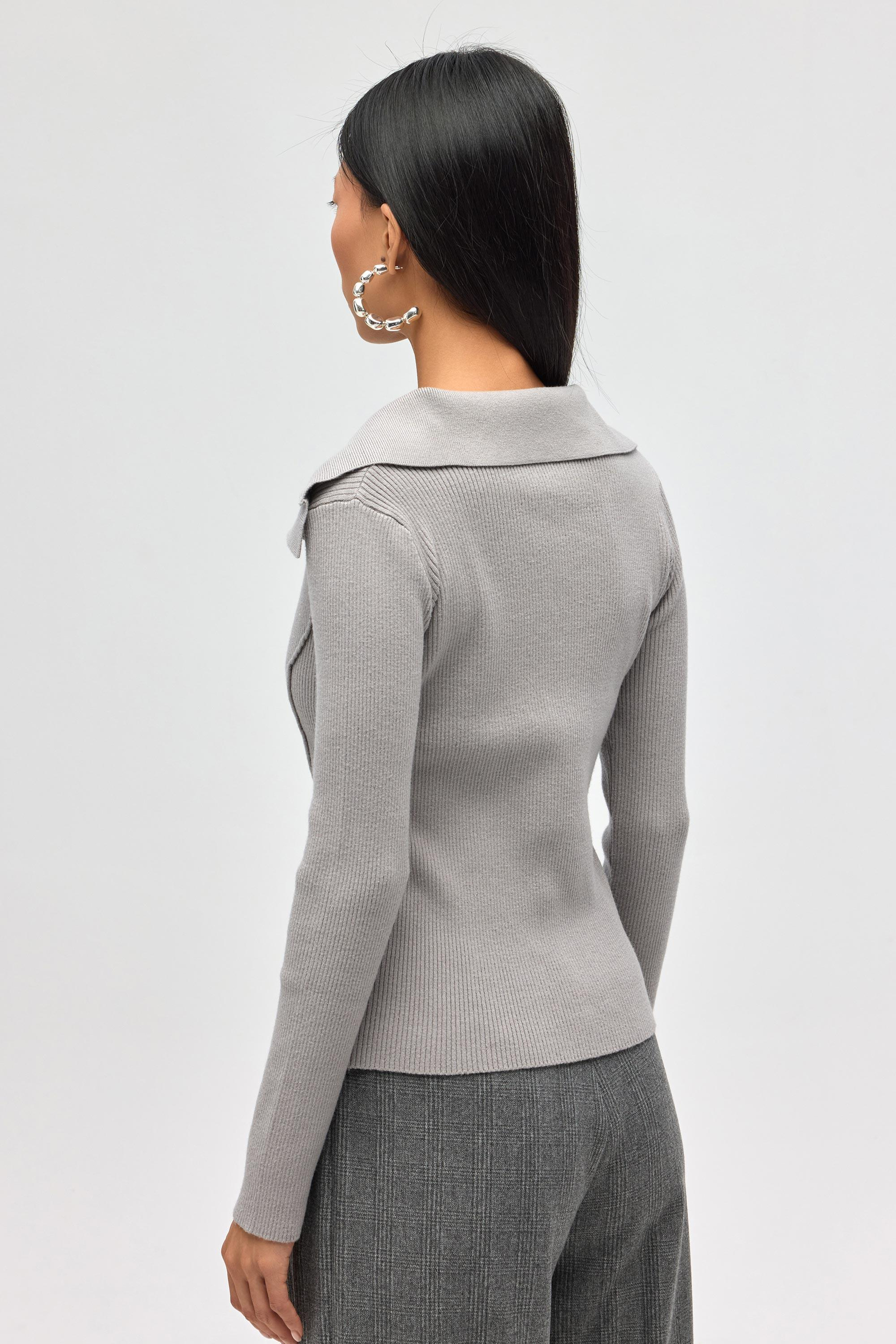 İnari Polo Yaka Gri Triko Kazak